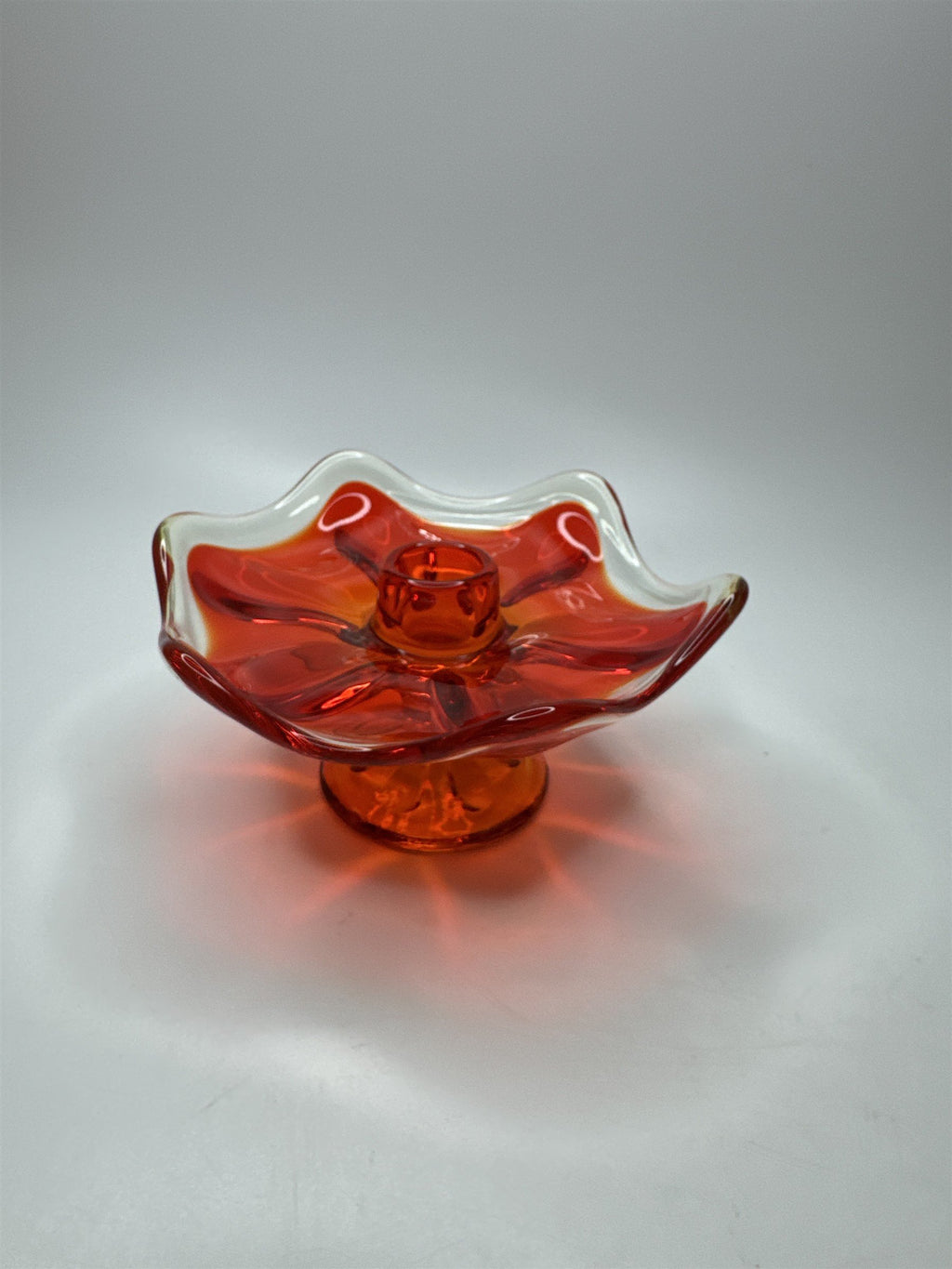 Vintage Viking Glass Persimmon Orange 6 Petal Candle Holder Base