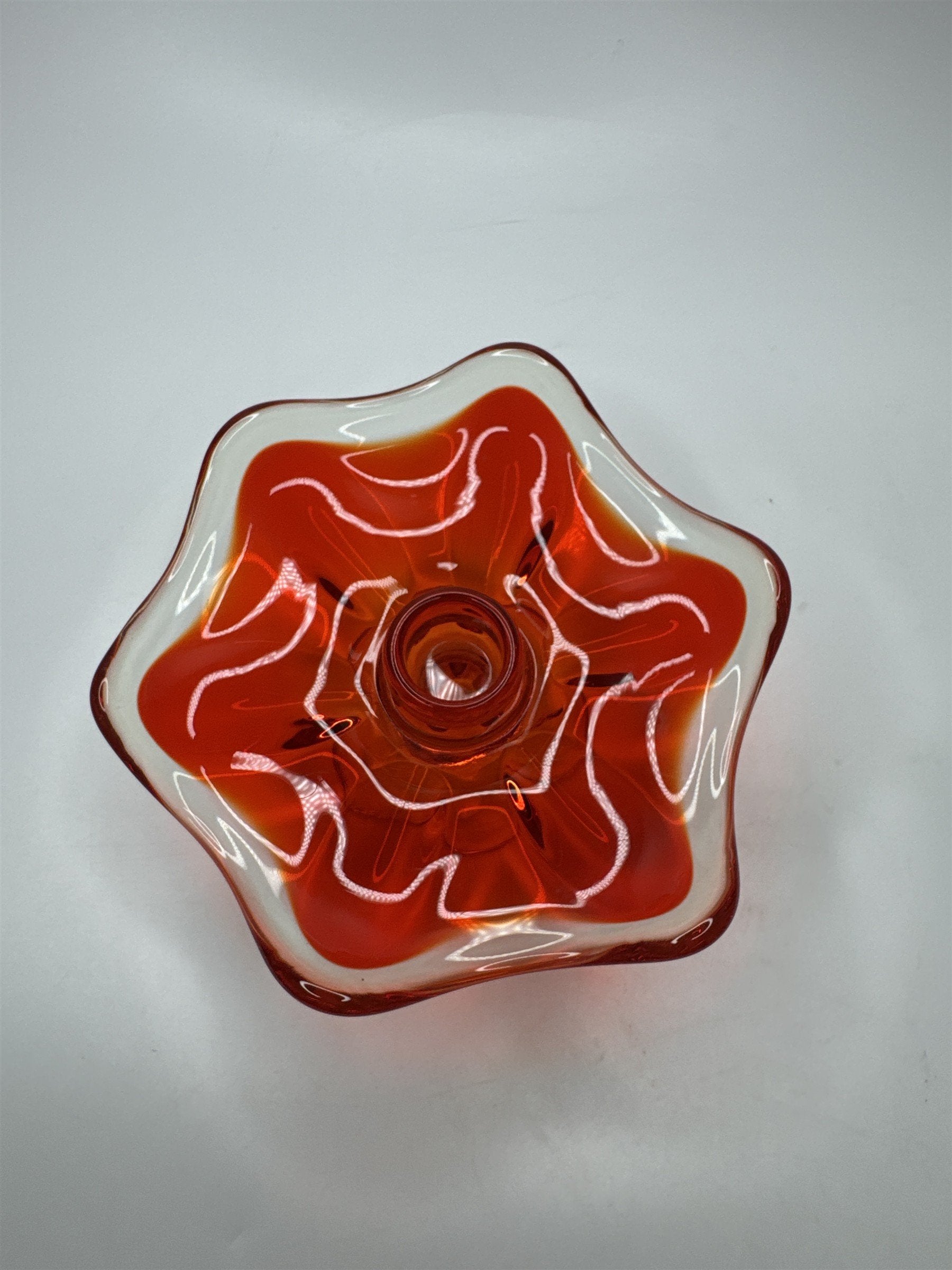 Vintage Viking Glass Persimmon Orange 6 Petal Candle Holder Base