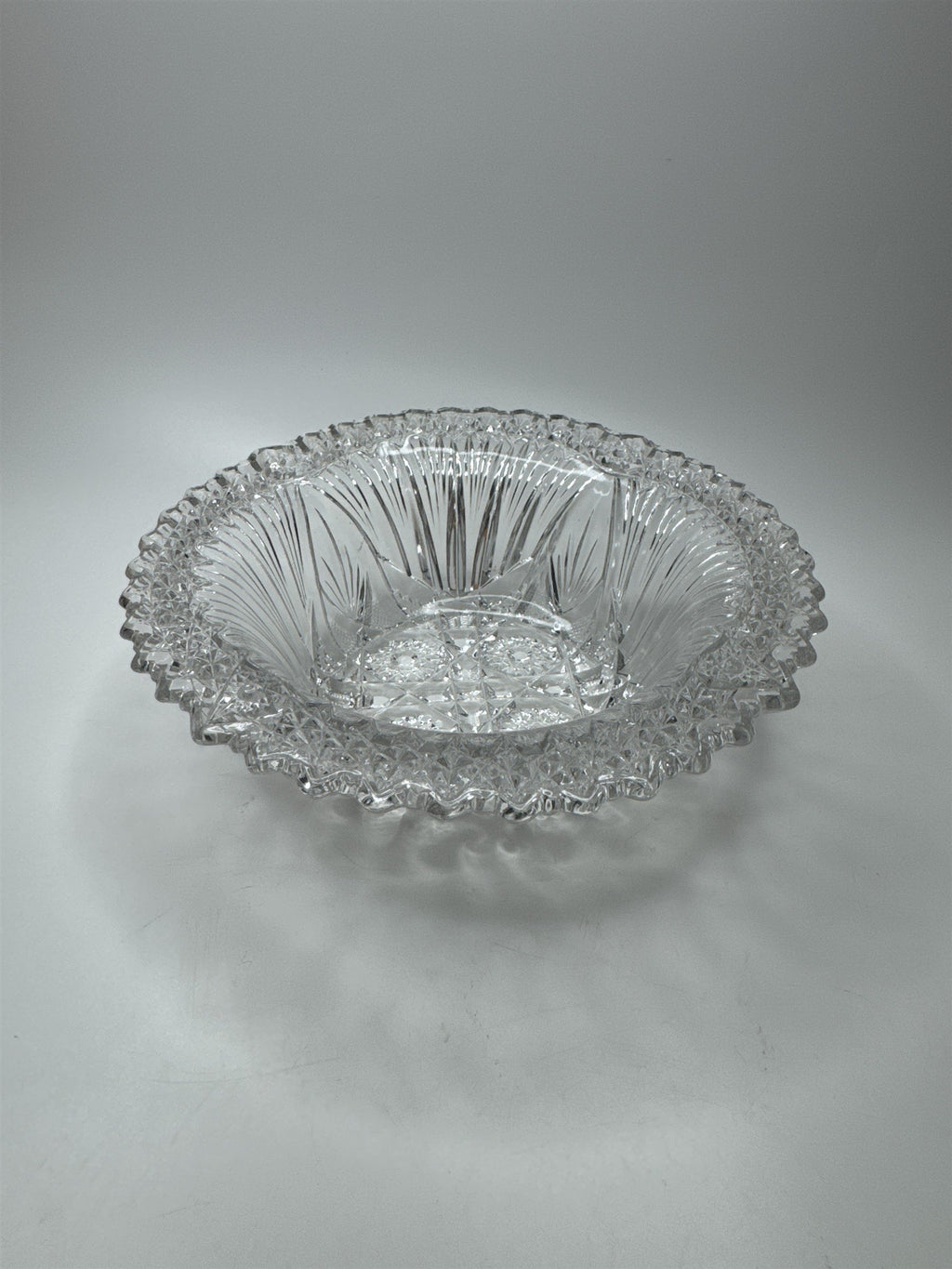 Vtg EAPG US Clear Cut Glass Comet in The Stars Zig Zag Pattern Heavy Bowl