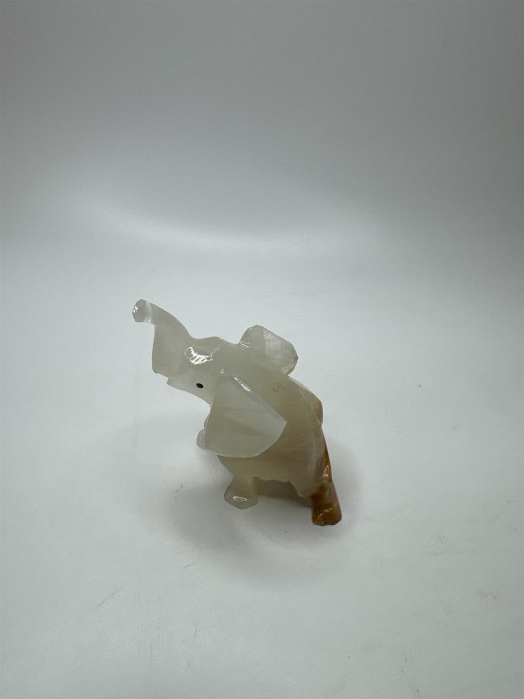 Hand Carved Onyx Marble Elephant Statue Figure Trunk Up Stone Art