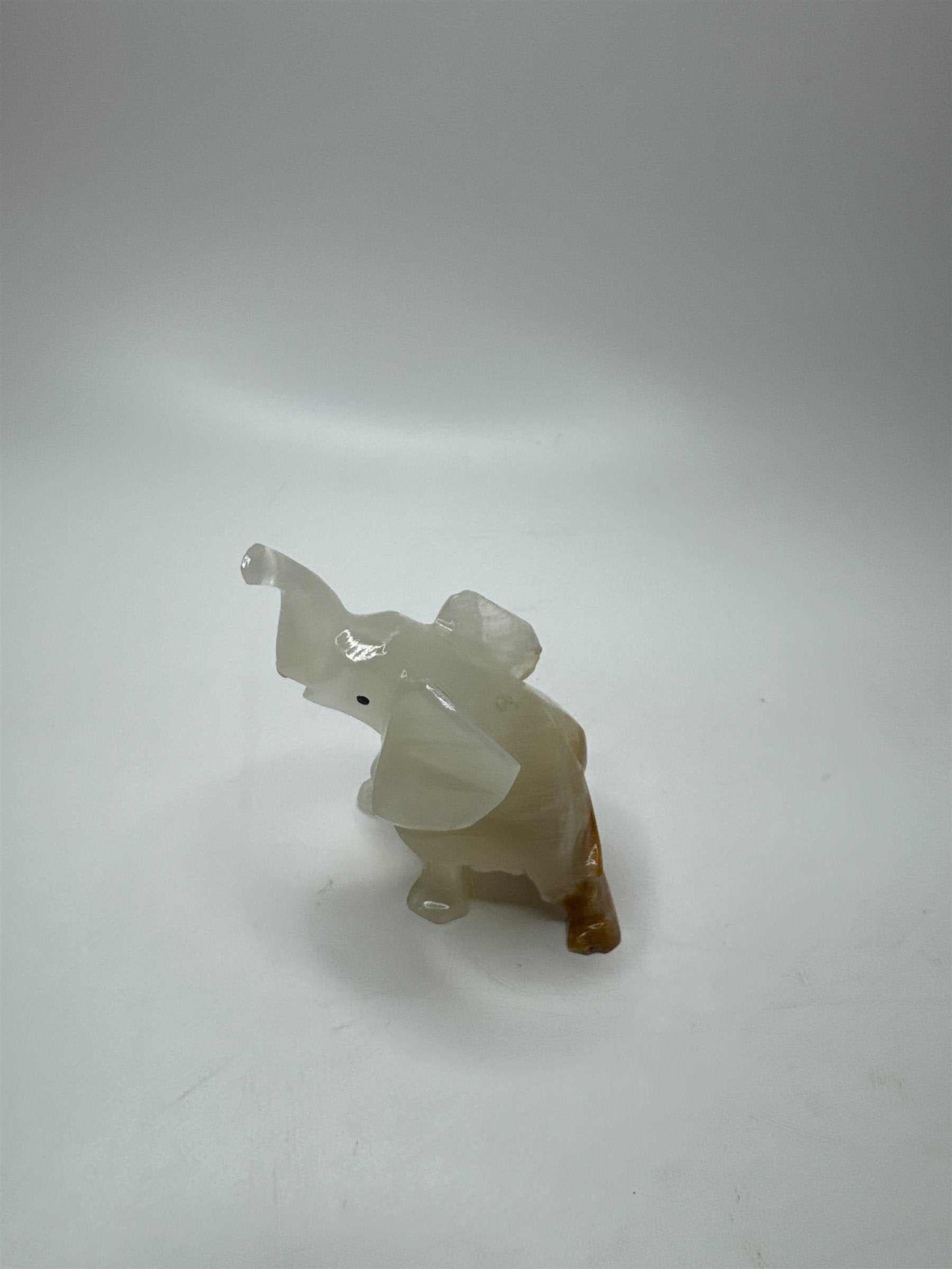 Hand Carved Onyx Marble Elephant Statue Figure Trunk Up Stone Art
