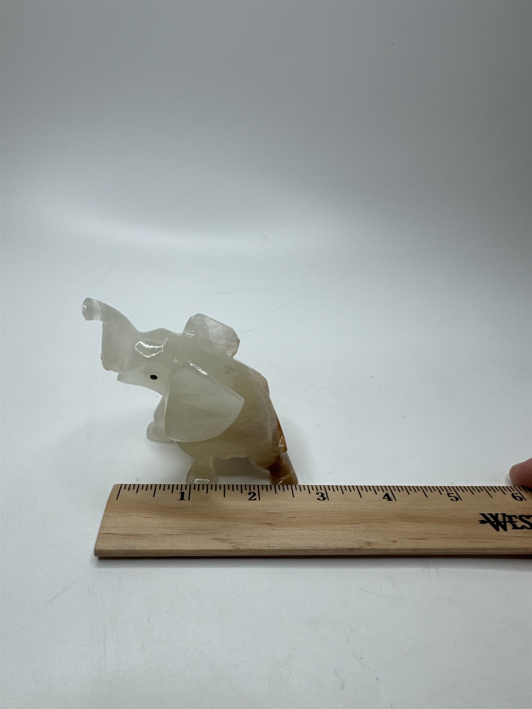 Hand Carved Onyx Marble Elephant Statue Figure Trunk Up Stone Art