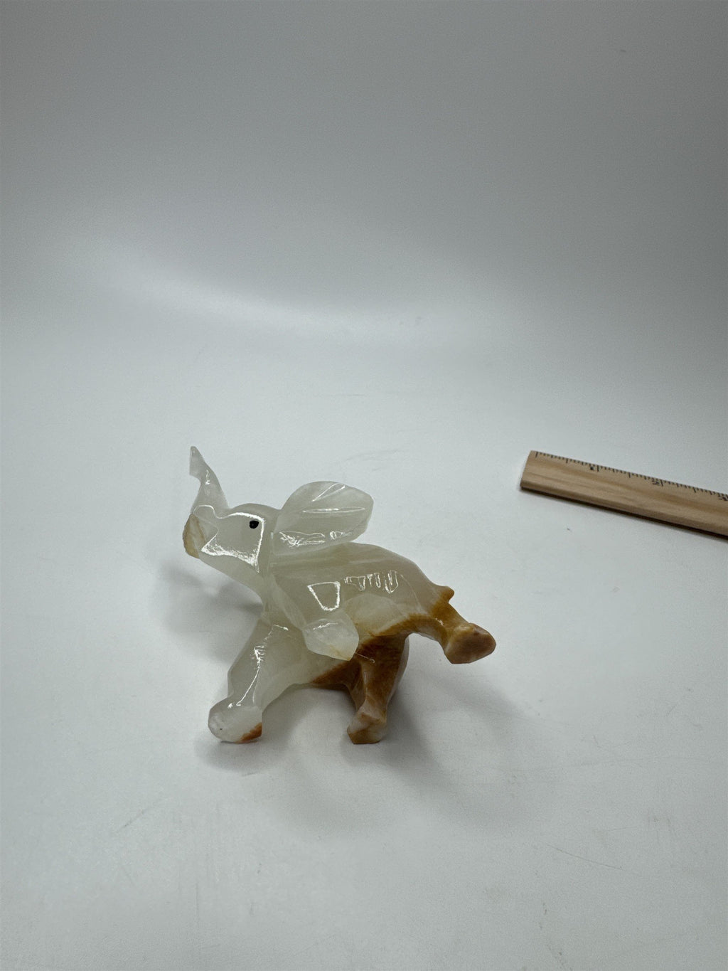 Hand Carved Onyx Marble Elephant Statue Figure Trunk Up Stone Art