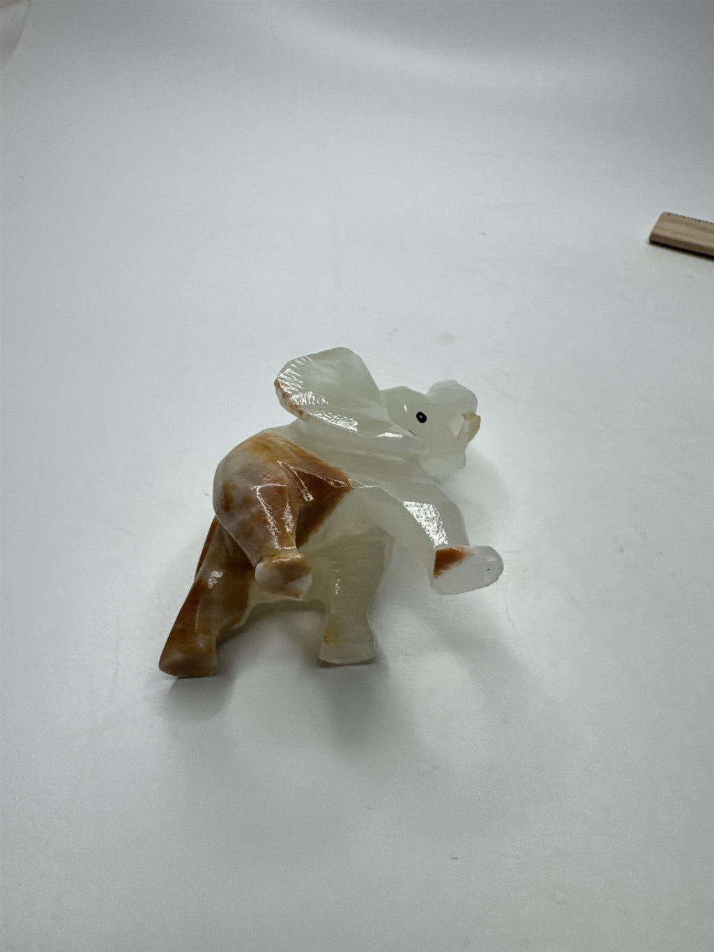 Hand Carved Onyx Marble Elephant Statue Figure Trunk Up Stone Art