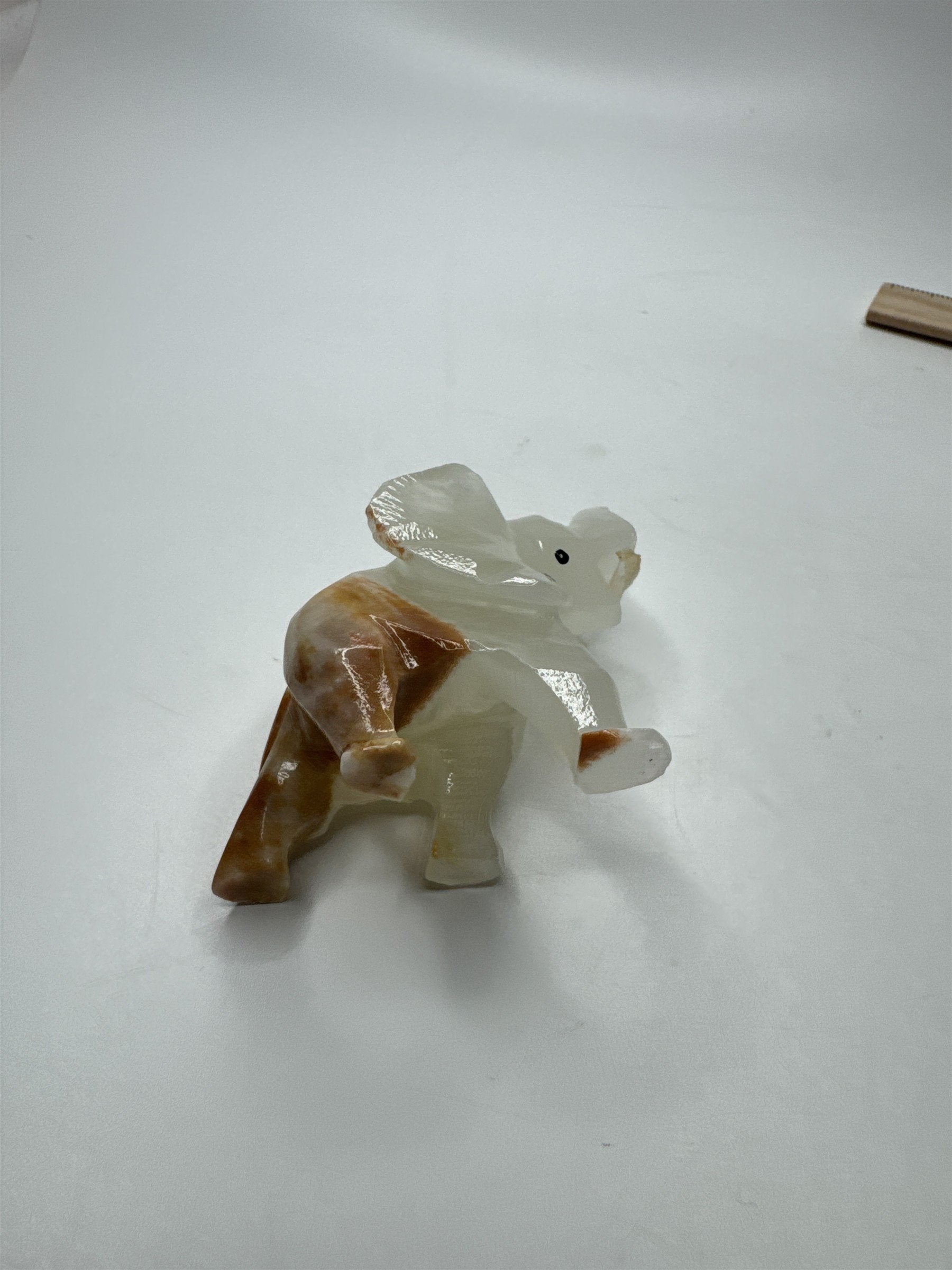 Hand Carved Onyx Marble Elephant Statue Figure Trunk Up Stone Art