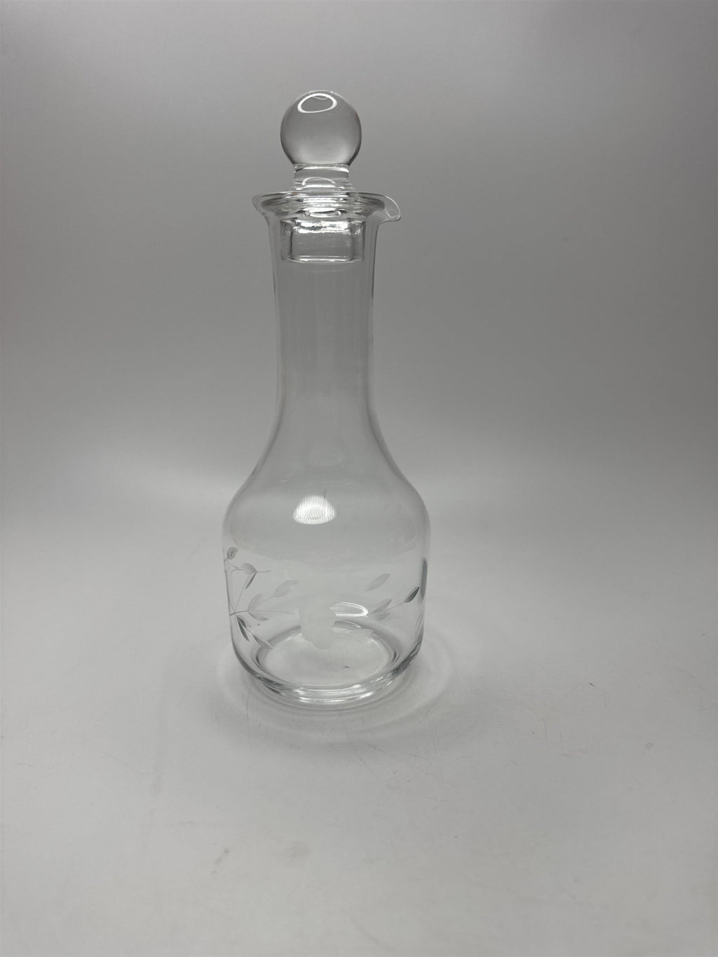 Vintage Clear Glass Decanter /w Floral Etch Pattern 6" Tall