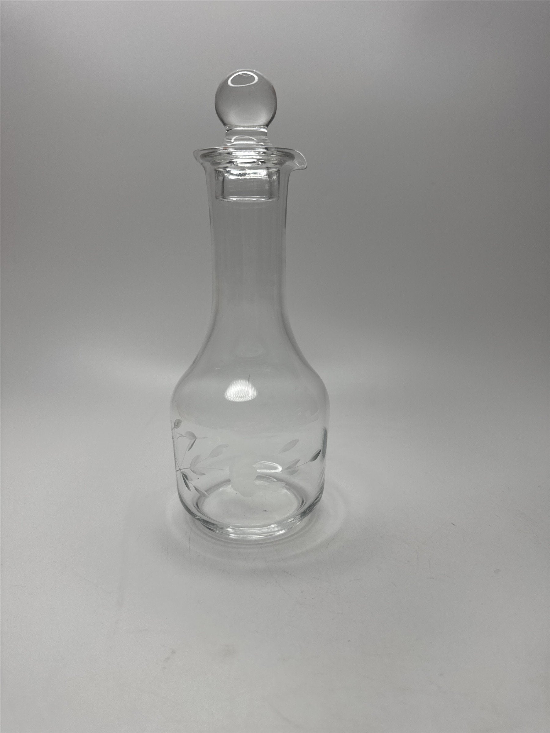 Vintage Clear Glass Decanter /w Floral Etch Pattern 6" Tall