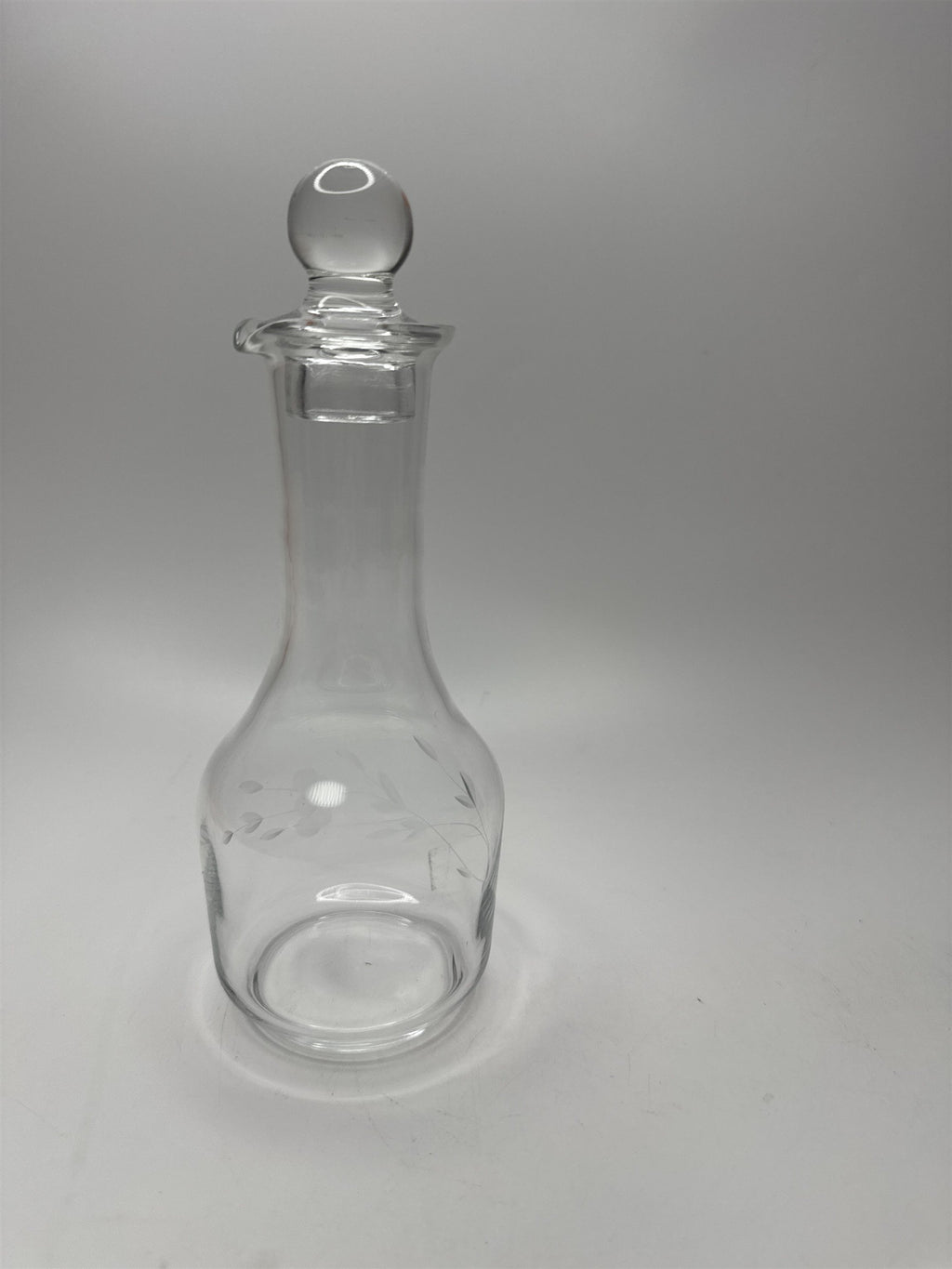 Vintage Clear Glass Decanter /w Floral Etch Pattern 6" Tall
