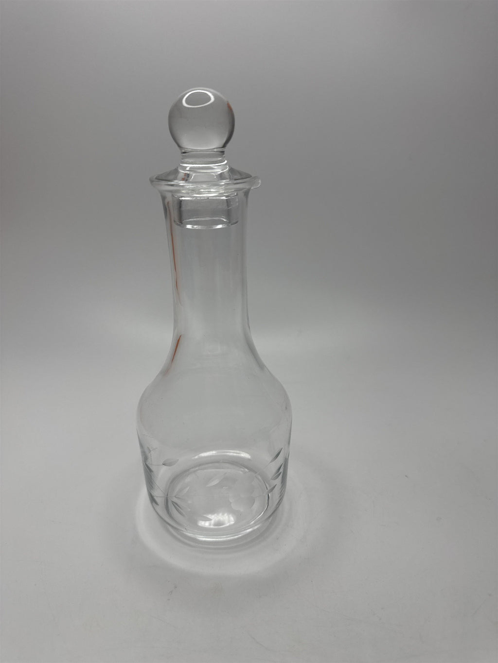 Vintage Clear Glass Decanter /w Floral Etch Pattern 6" Tall