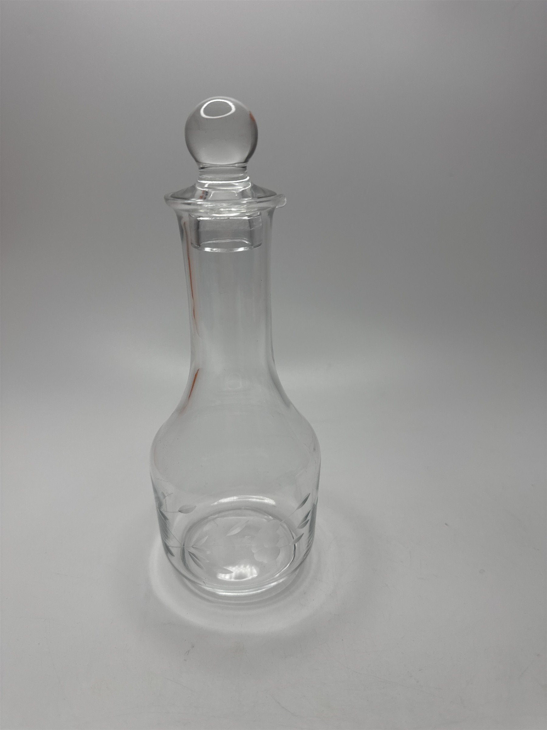 Vintage Clear Glass Decanter /w Floral Etch Pattern 6" Tall