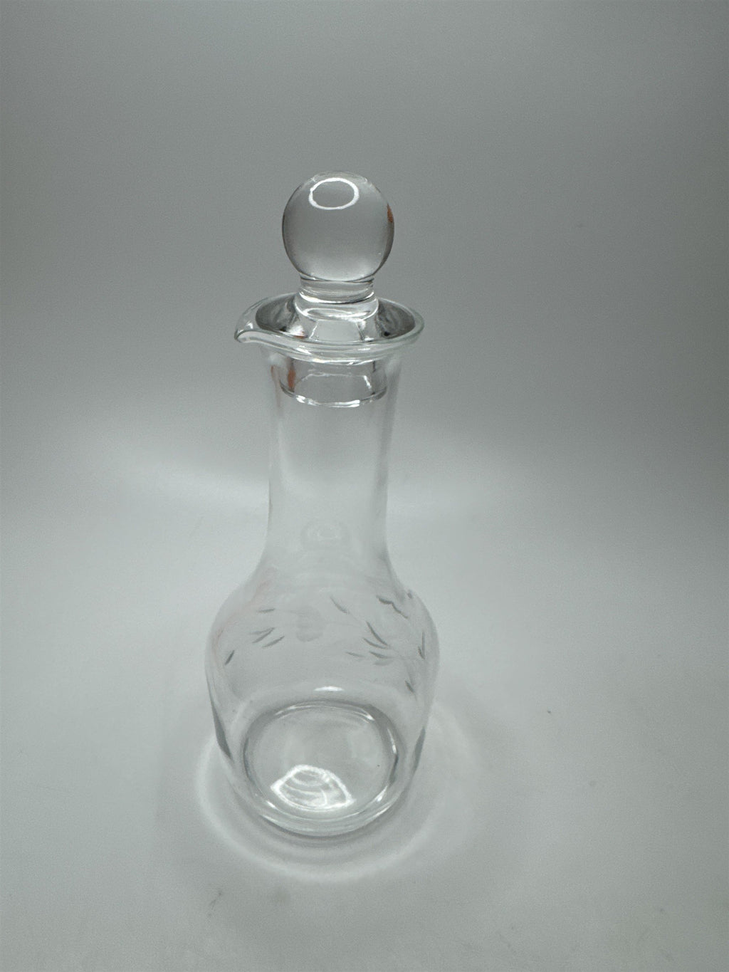 Vintage Clear Glass Decanter /w Floral Etch Pattern 6" Tall