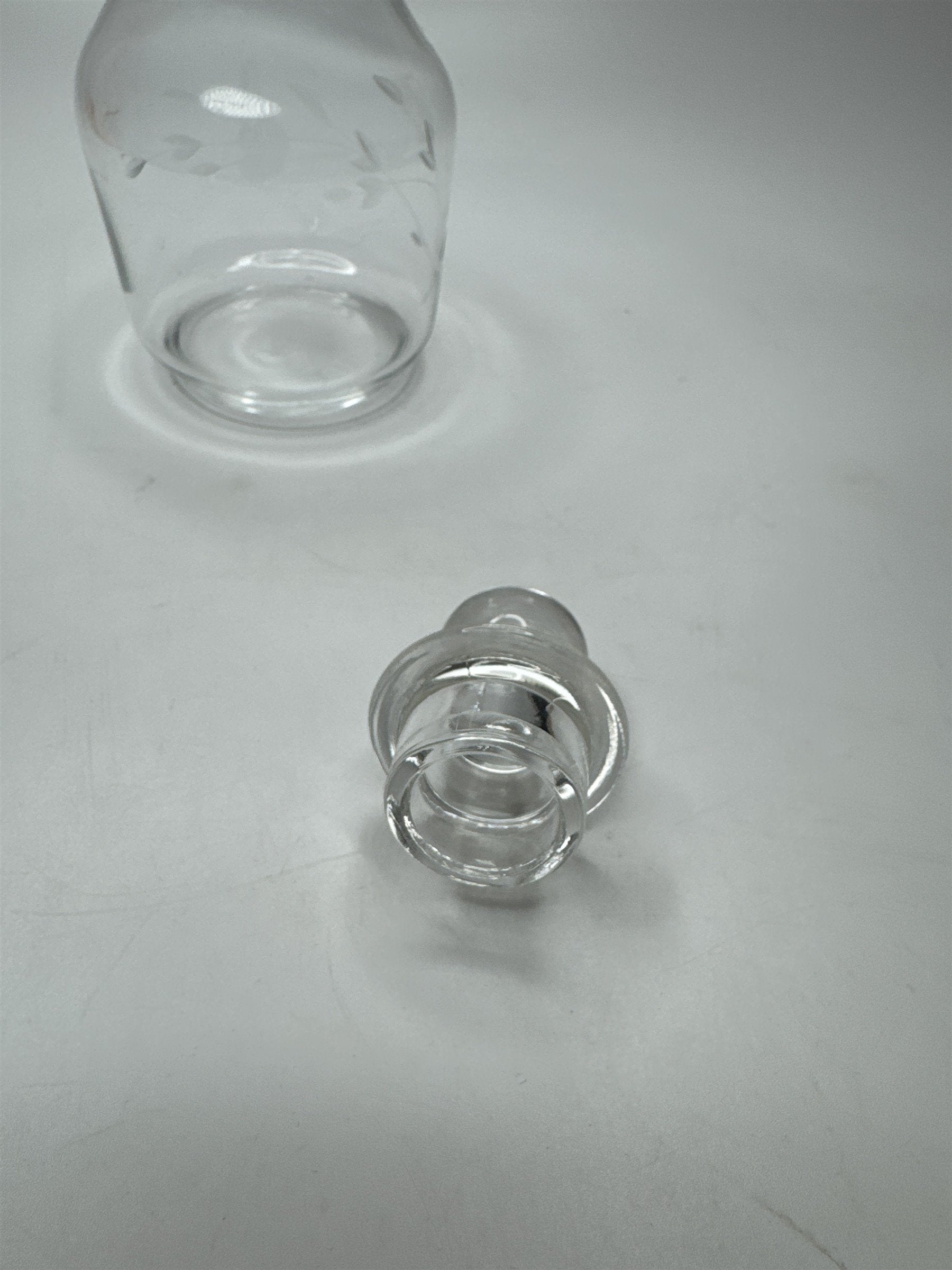 Vintage Clear Glass Decanter /w Floral Etch Pattern 6" Tall