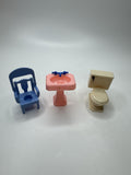 VINTAGE Dollhouse Bathroom Furniture Set - Blue Potty Desk Pink Sink White Toile