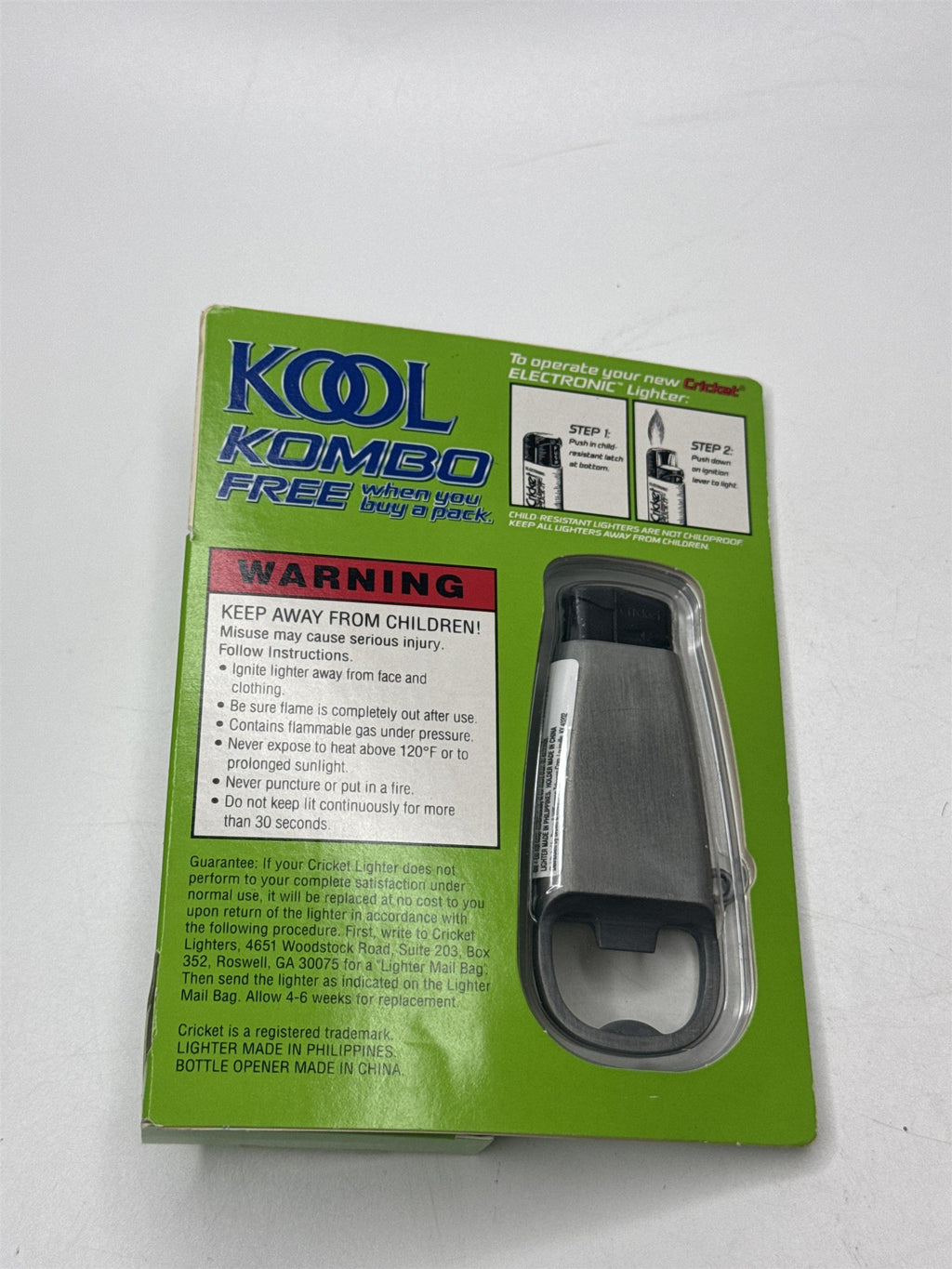 Kool Tobacciana Kombo Free Bottle Opener Lighter Promo Gift Advertisement