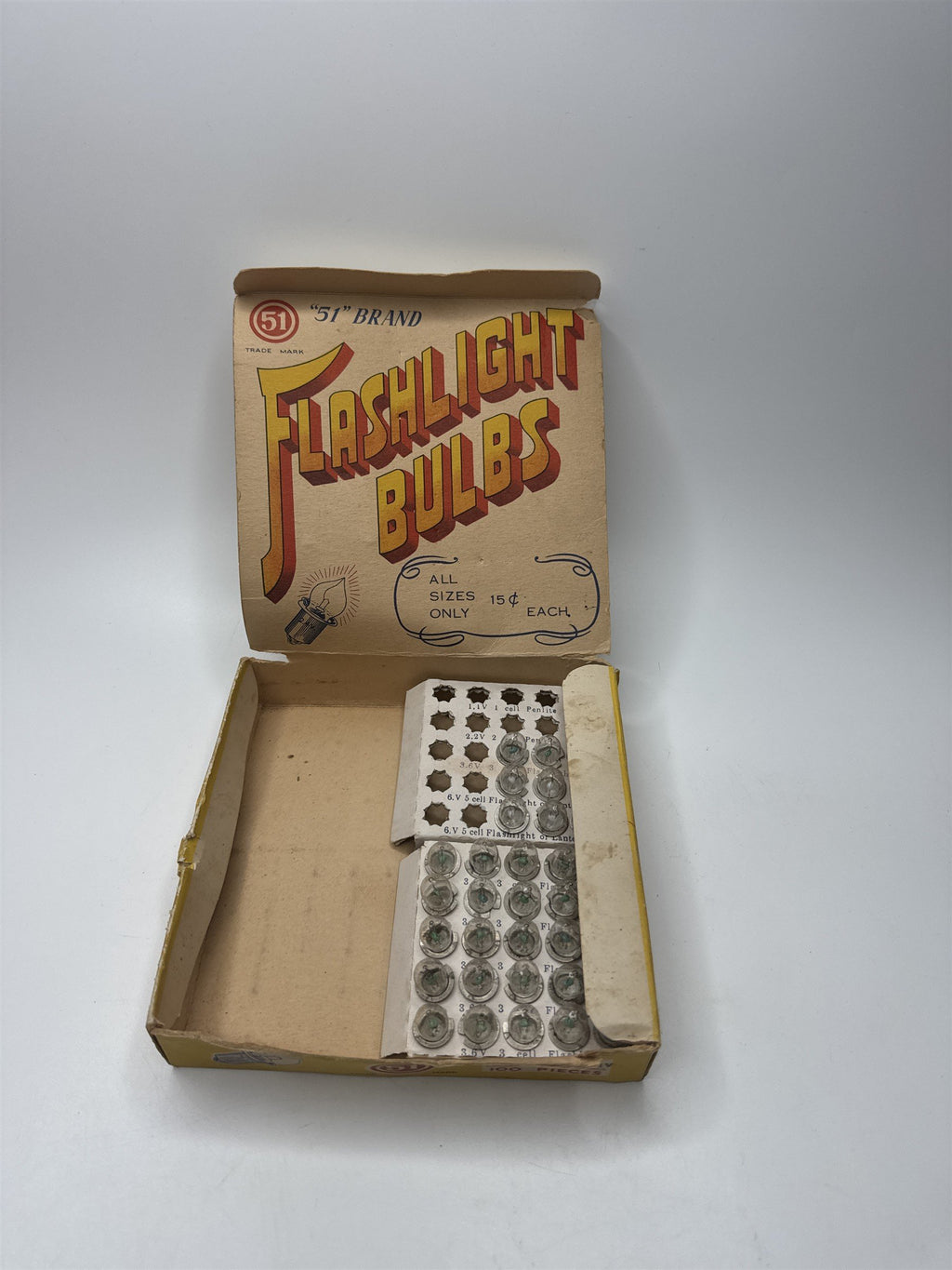 Vintage 51 Brand Flashlight Bulbs Advertisements and Light Bulbs Display Set