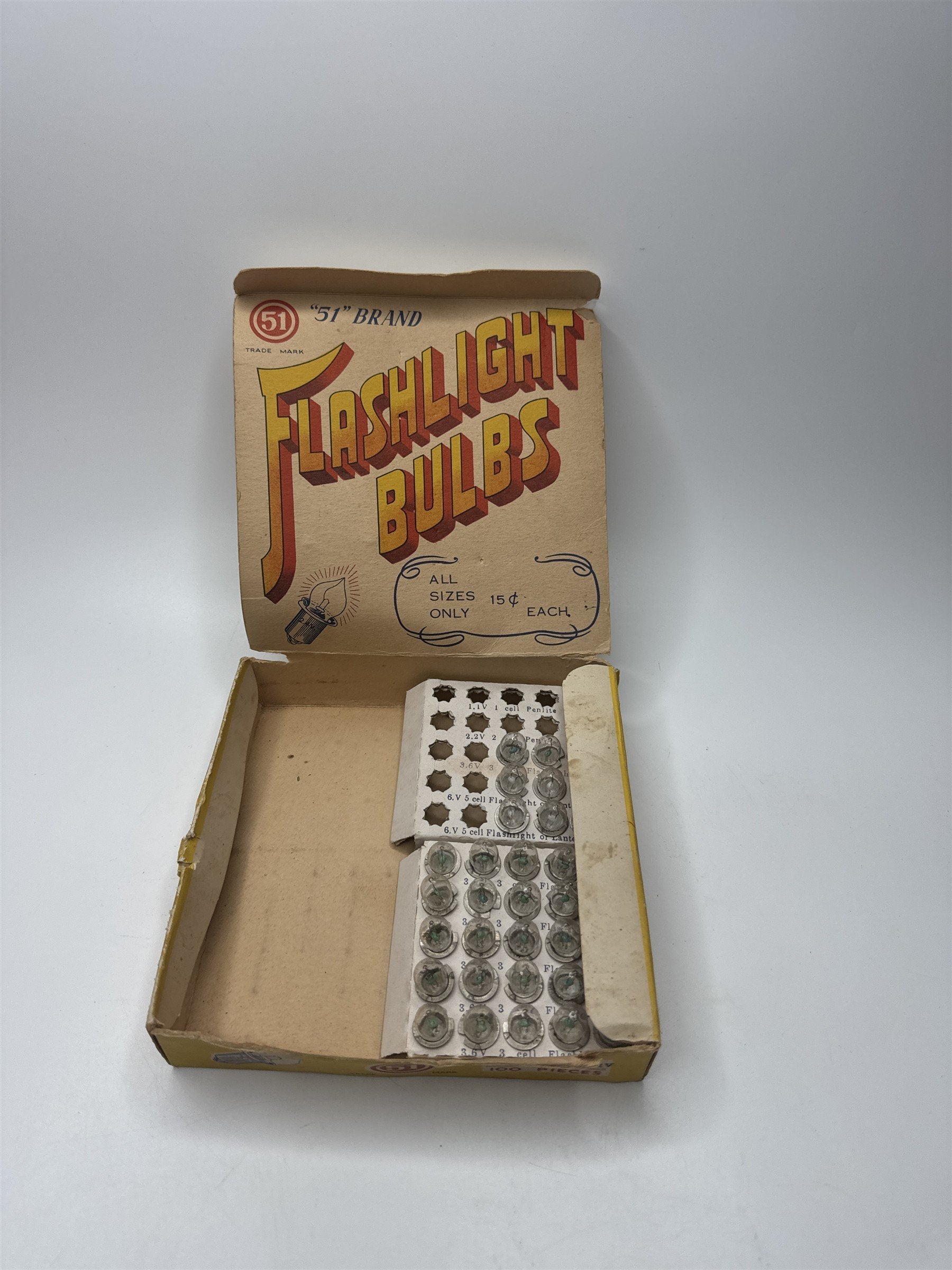 Vintage 51 Brand Flashlight Bulbs Advertisements and Light Bulbs Display Set