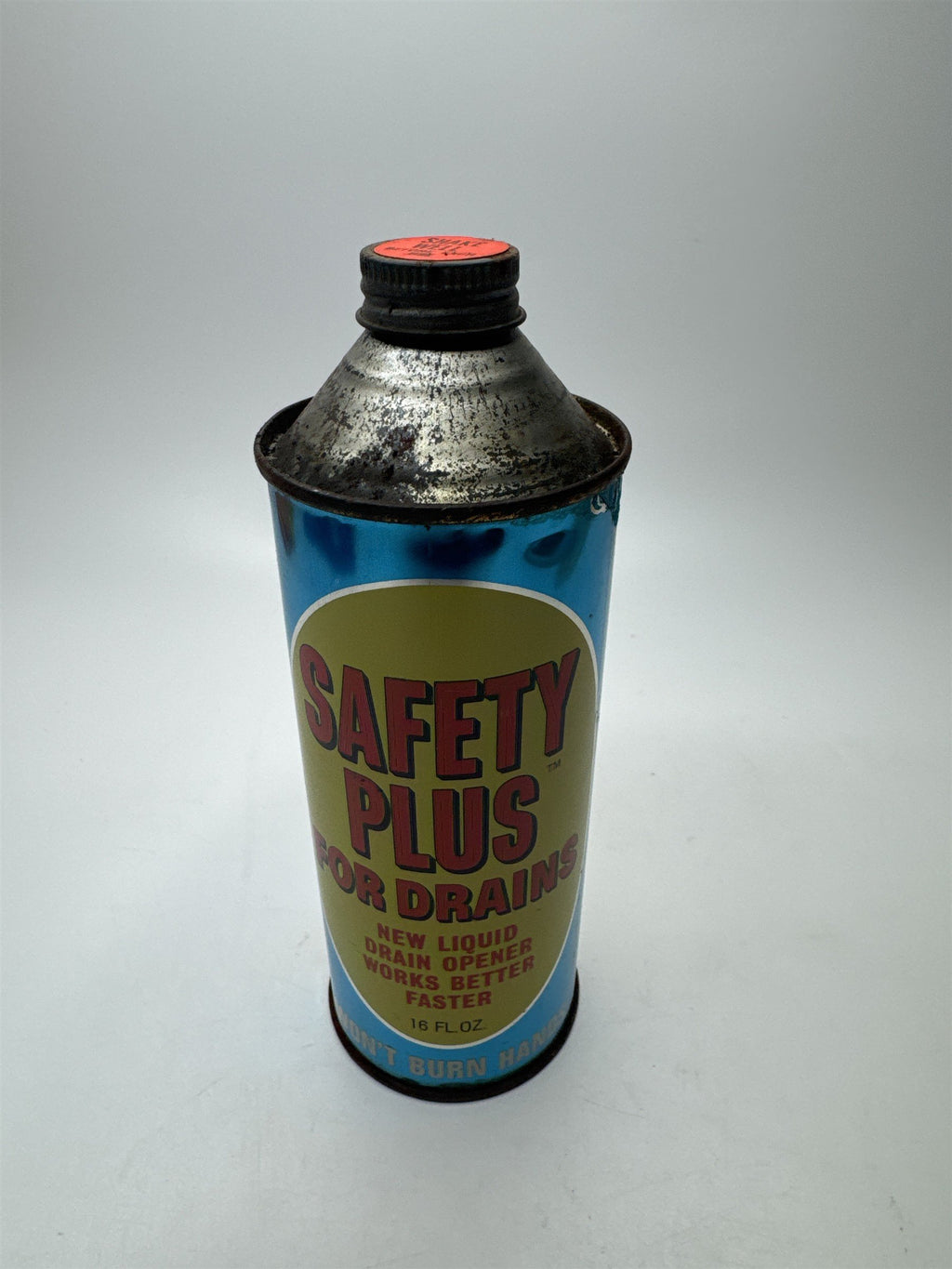 Vintage Safety Plus for Drains Can 16oz Full Drain Opener NOS