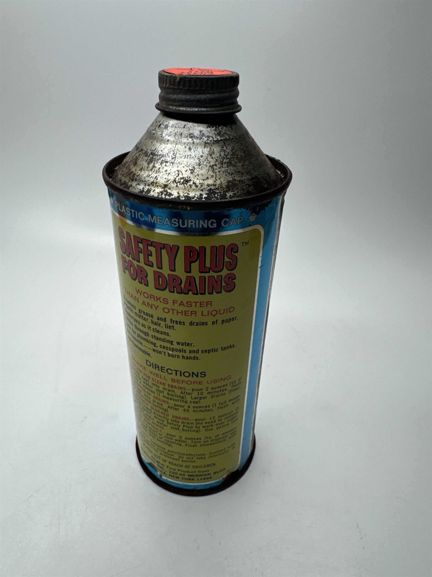 Vintage Safety Plus for Drains Can 16oz Full Drain Opener NOS