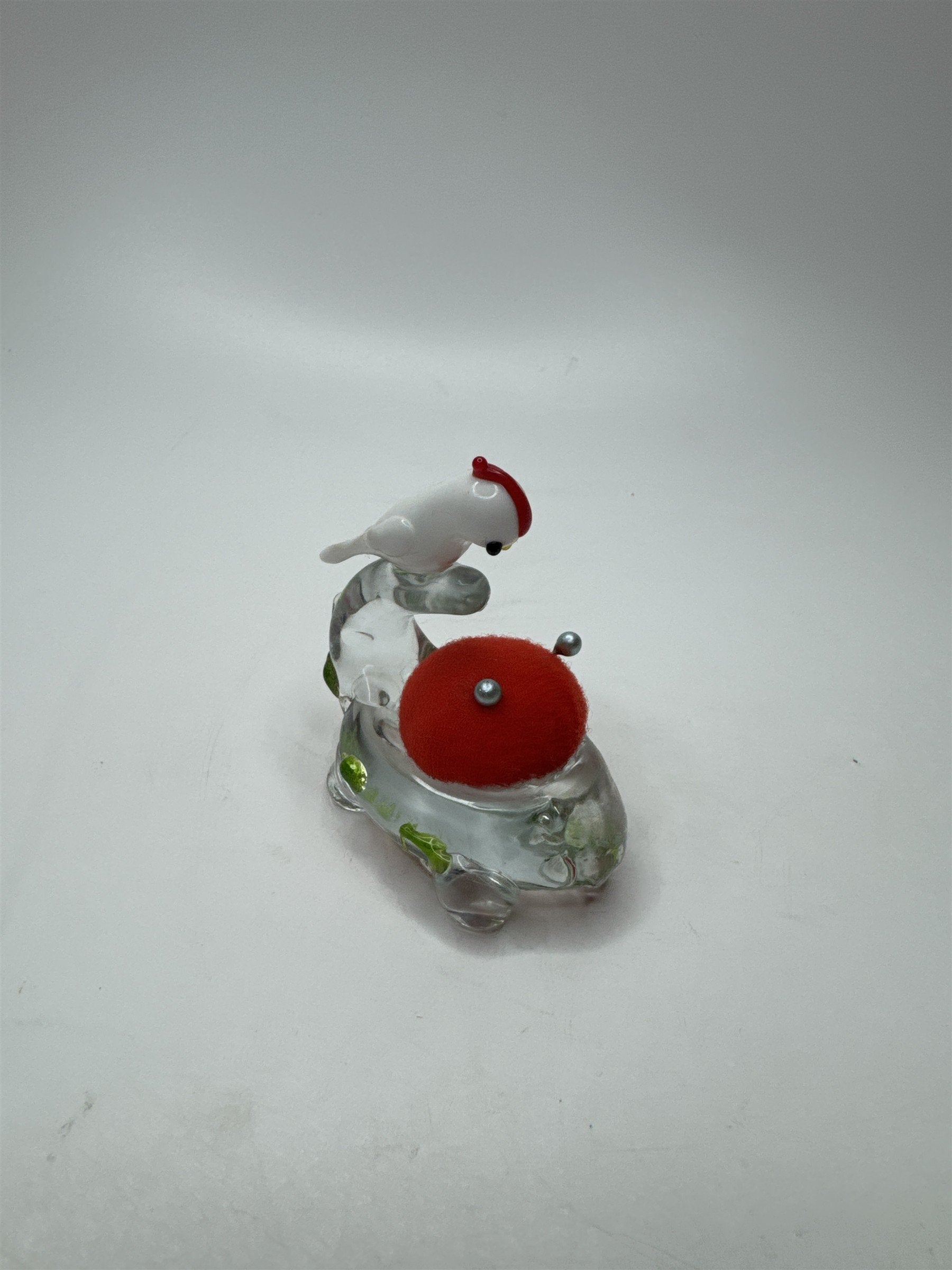 Vintage Hand Blown Miniature Glass Bird on a Branch Nest Pin/Needles Holder