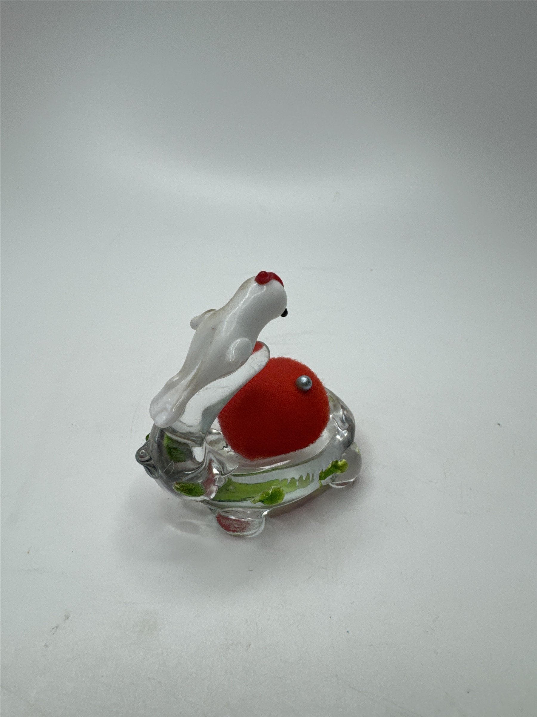 Vintage Hand Blown Miniature Glass Bird on a Branch Nest Pin/Needles Holder