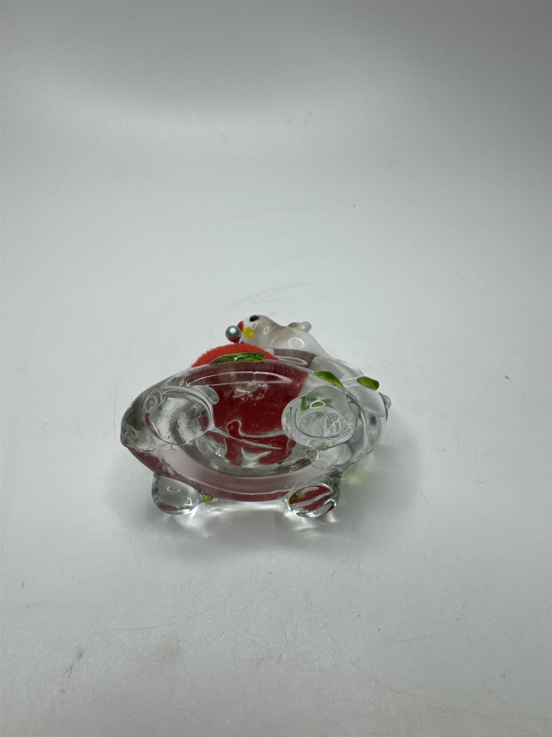Vintage Hand Blown Miniature Glass Bird on a Branch Nest Pin/Needles Holder