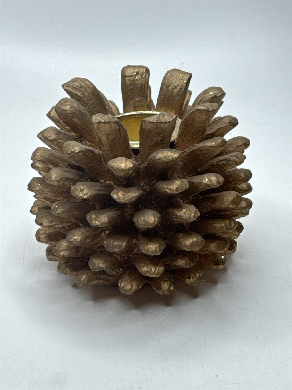 Rustic Gold Metallic Pinecone Candle Holder Fall Winter Table Decor Accent