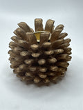 Rustic Gold Metallic Pinecone Candle Holder Fall Winter Table Decor Accent