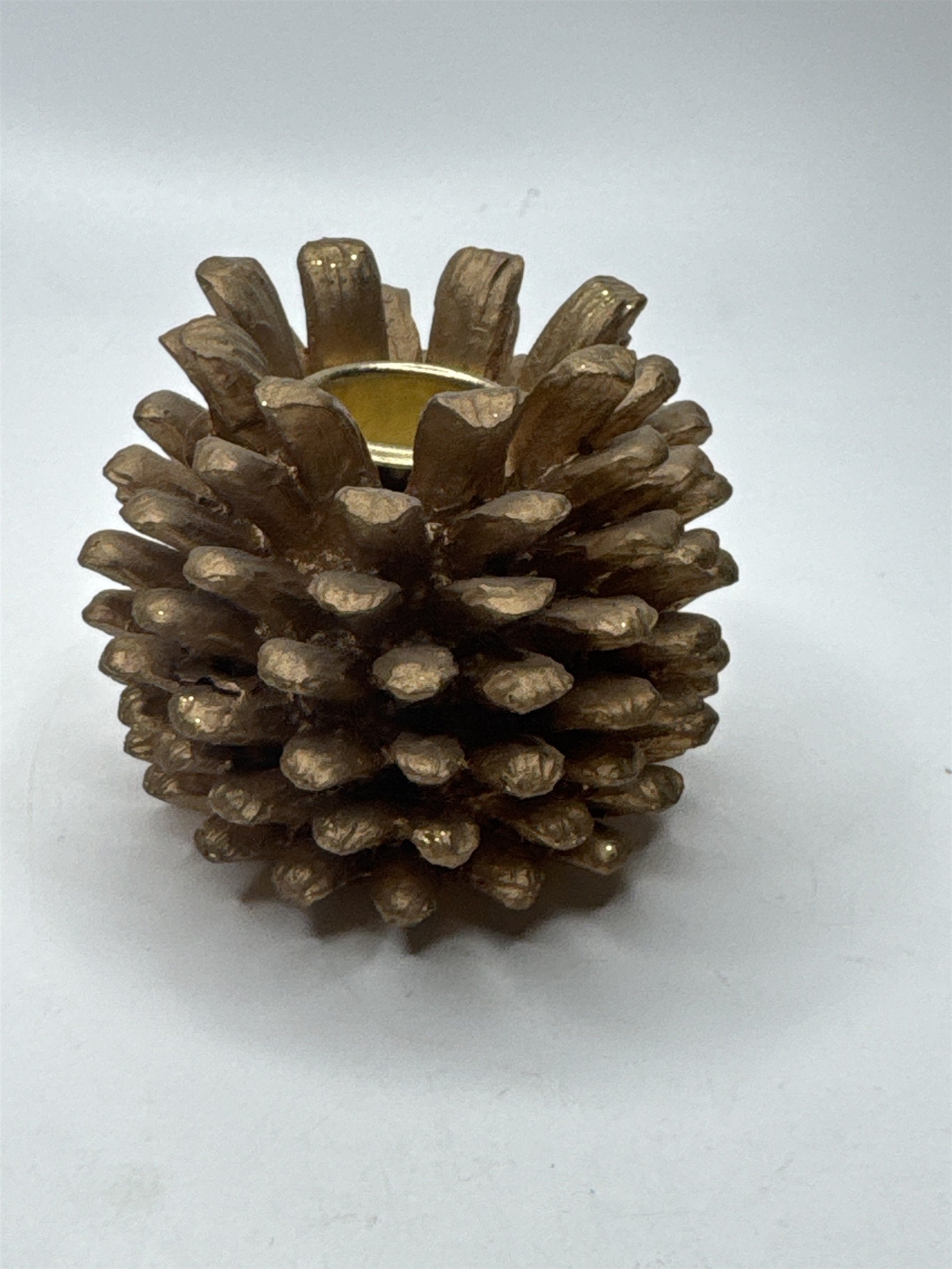 Rustic Gold Metallic Pinecone Candle Holder Fall Winter Table Decor Accent