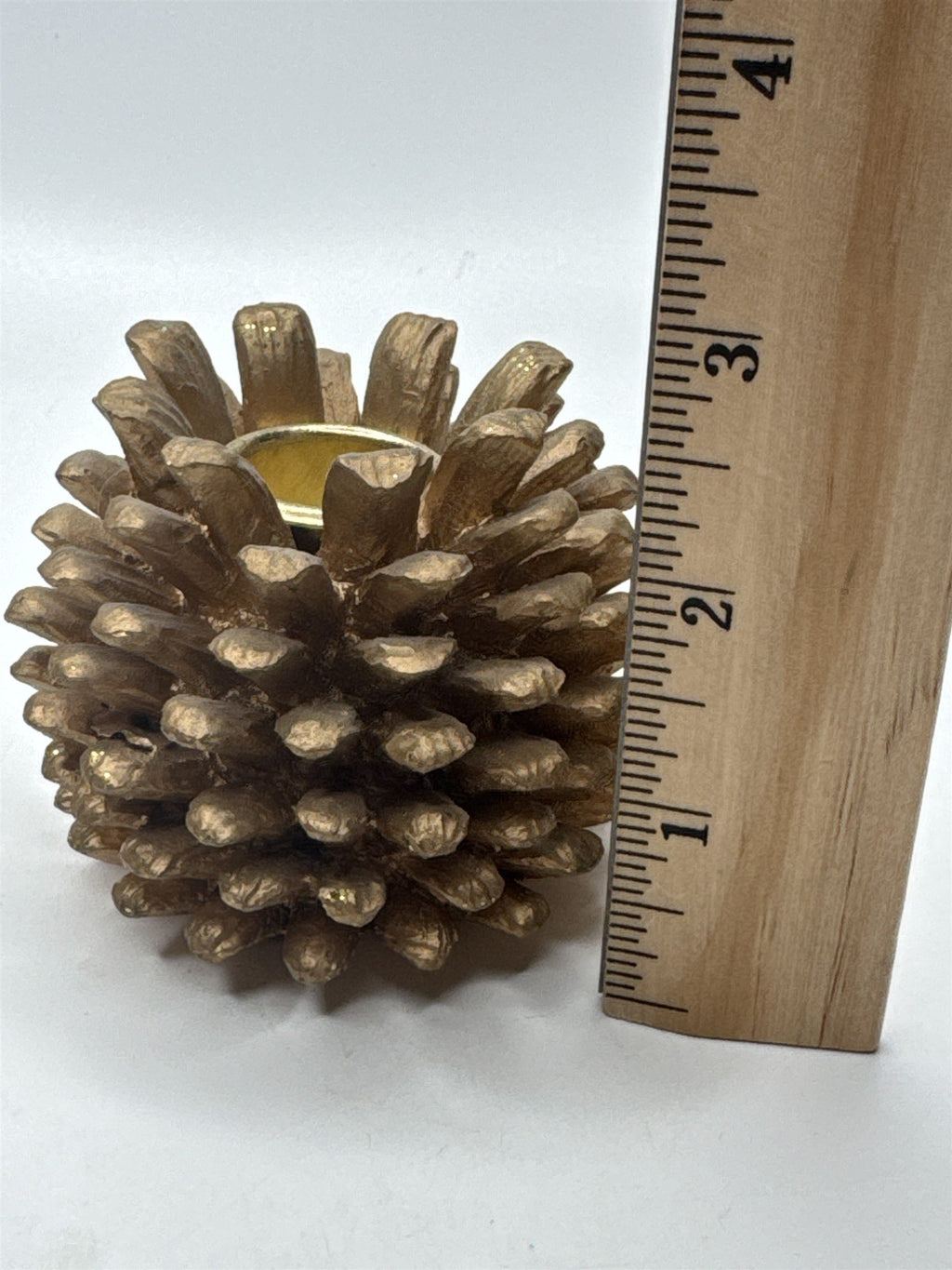 Rustic Gold Metallic Pinecone Candle Holder Fall Winter Table Decor Accent