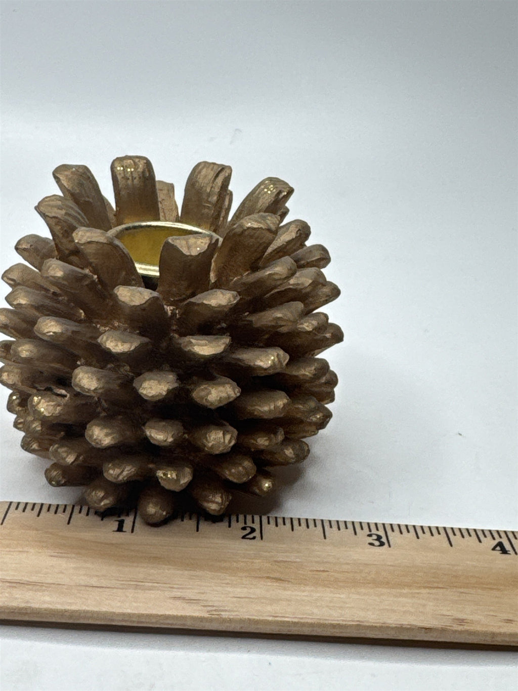 Rustic Gold Metallic Pinecone Candle Holder Fall Winter Table Decor Accent