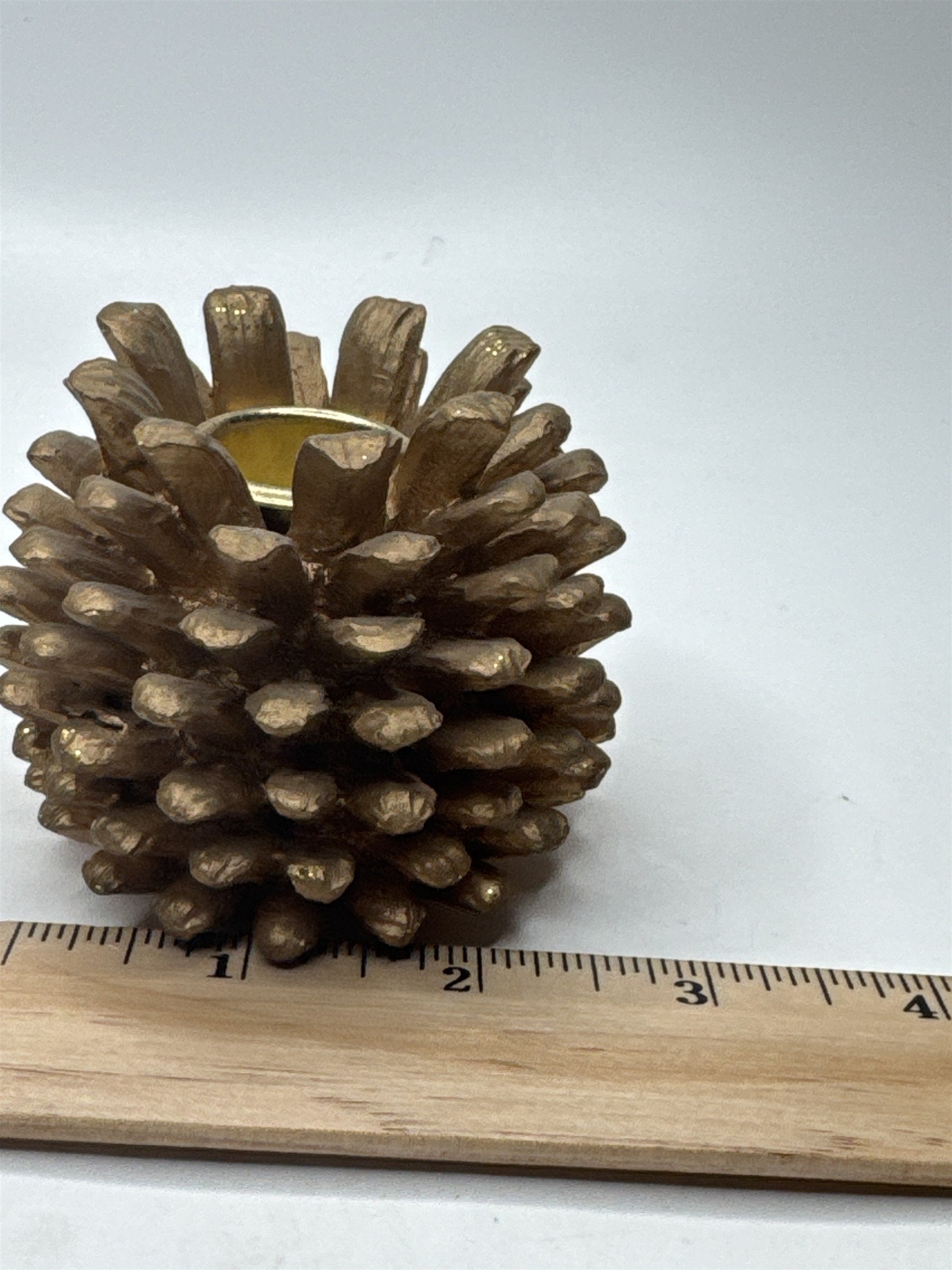 Rustic Gold Metallic Pinecone Candle Holder Fall Winter Table Decor Accent
