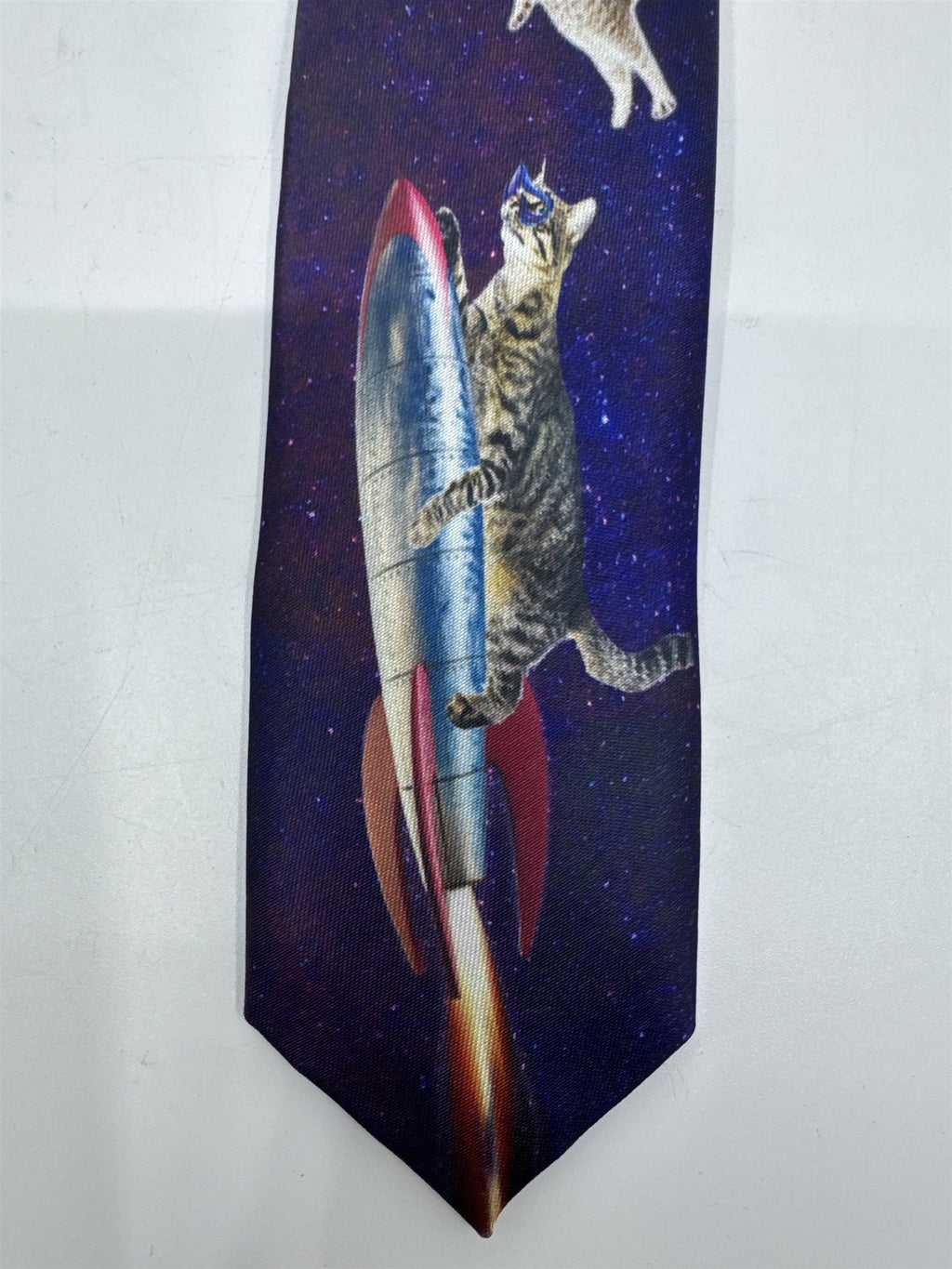 Purple Cosmic/Galaxy Zip Up Business Tie With Cats and Rocket