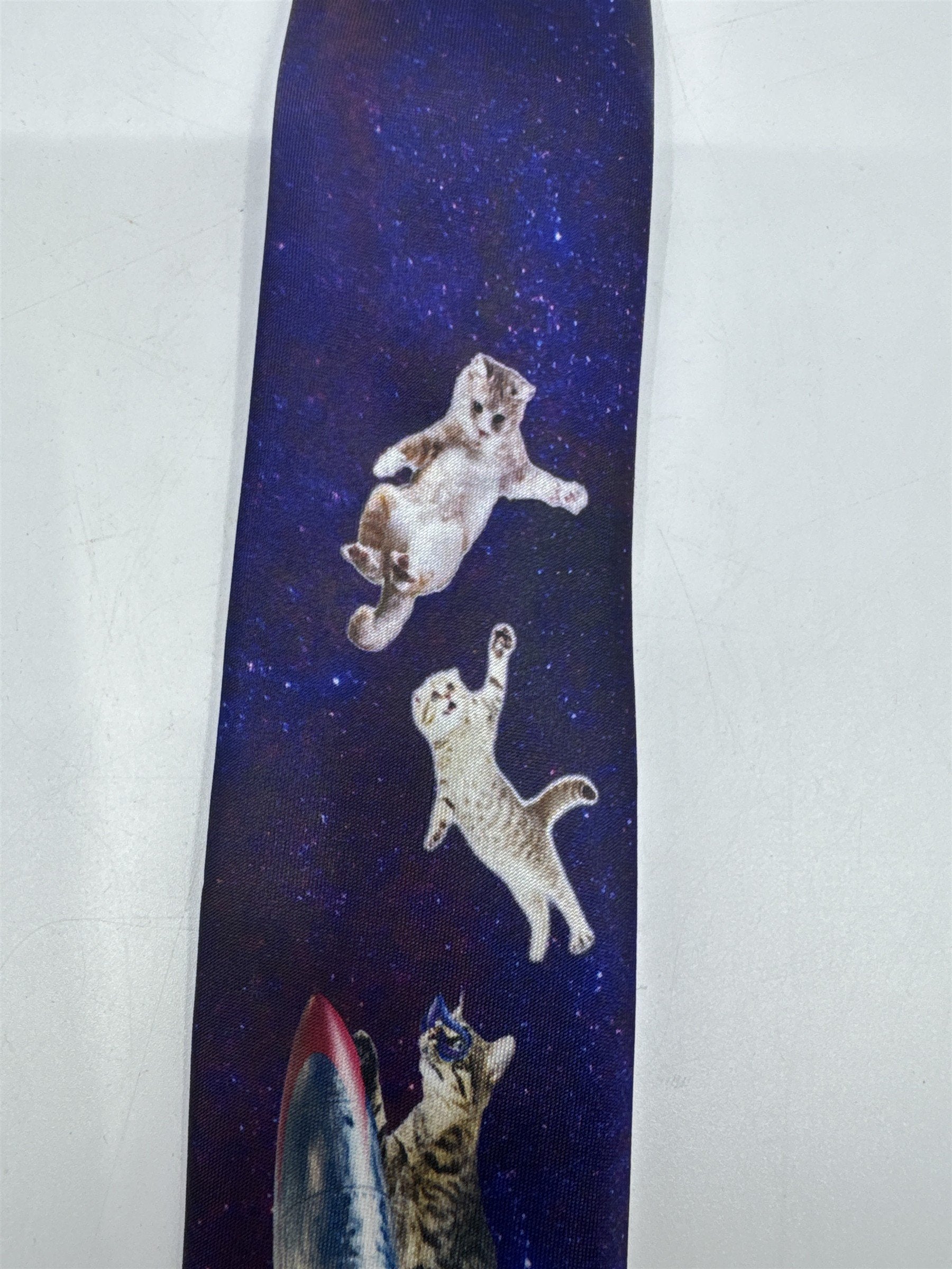Purple Cosmic/Galaxy Zip Up Business Tie With Cats and Rocket