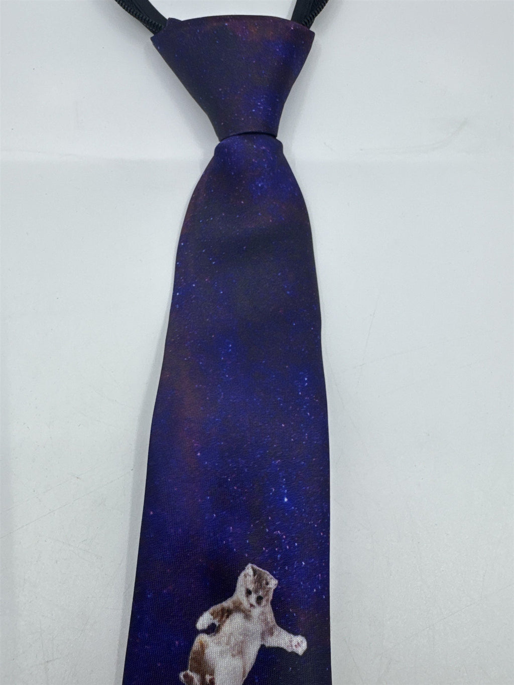 Purple Cosmic/Galaxy Zip Up Business Tie With Cats and Rocket