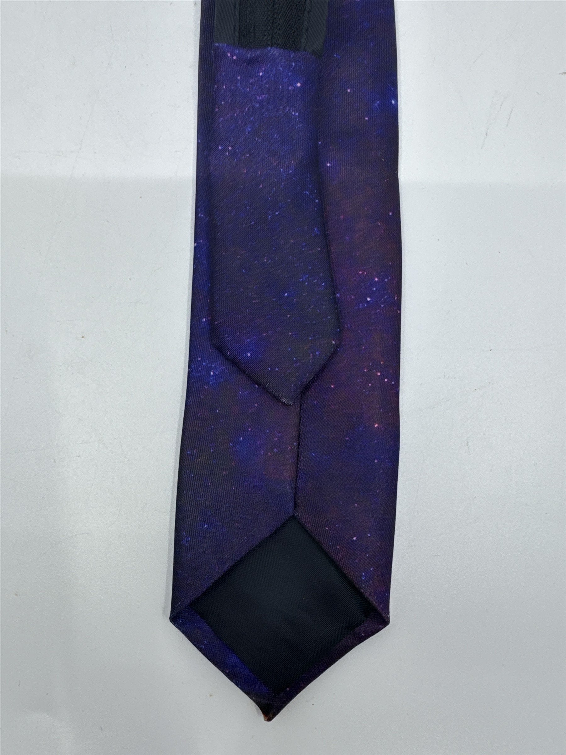 Purple Cosmic/Galaxy Zip Up Business Tie With Cats and Rocket