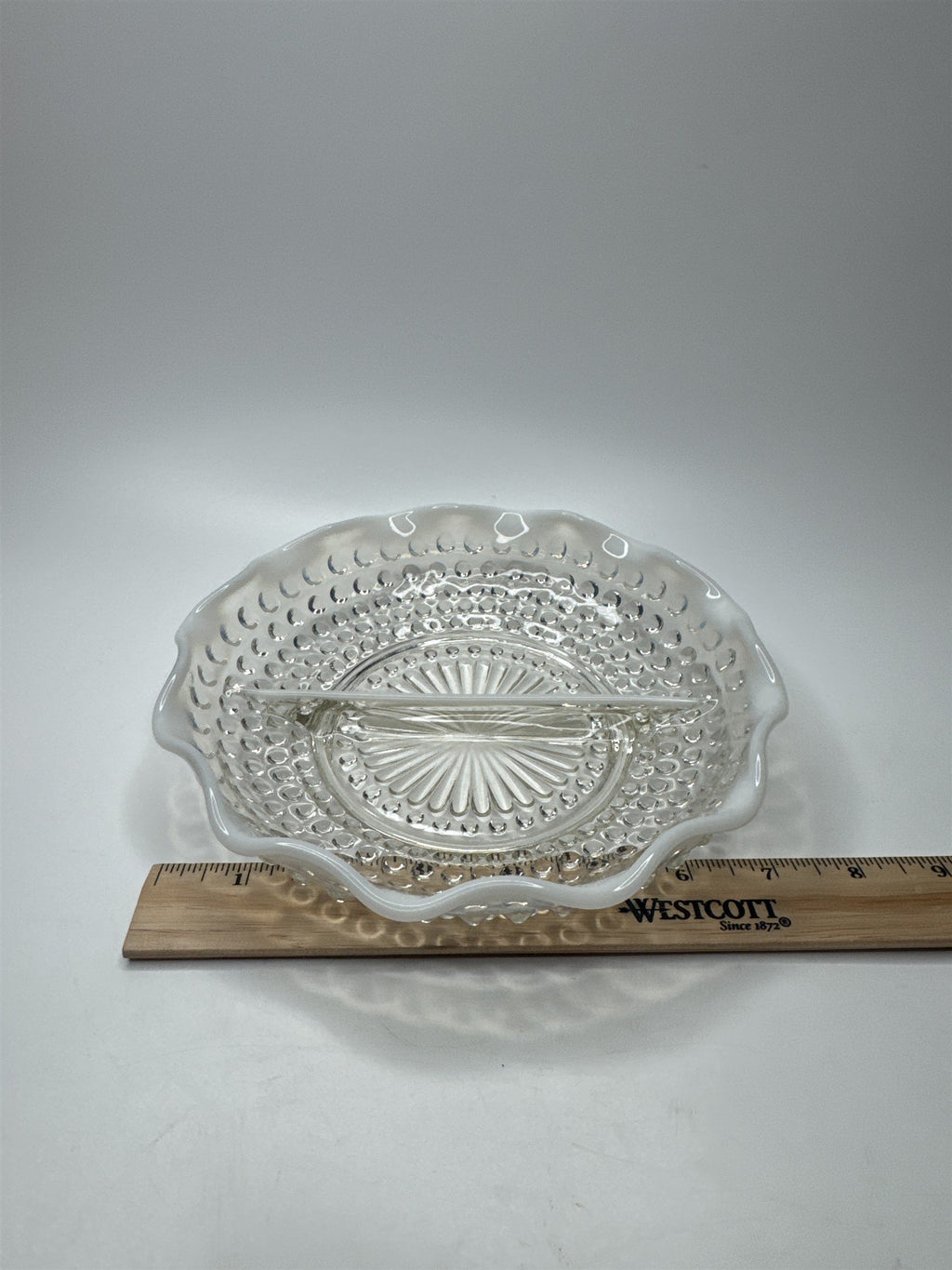 Vintage Fenton Hobnail Opalescent Moonstone Milk Glass 7-1/2" Diameter Ruffled
