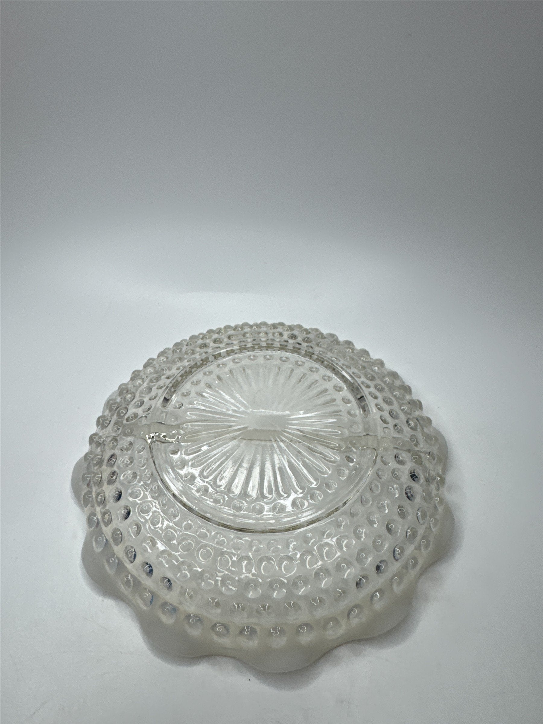 Vintage Fenton Hobnail Opalescent Moonstone Milk Glass 7-1/2" Diameter Ruffled