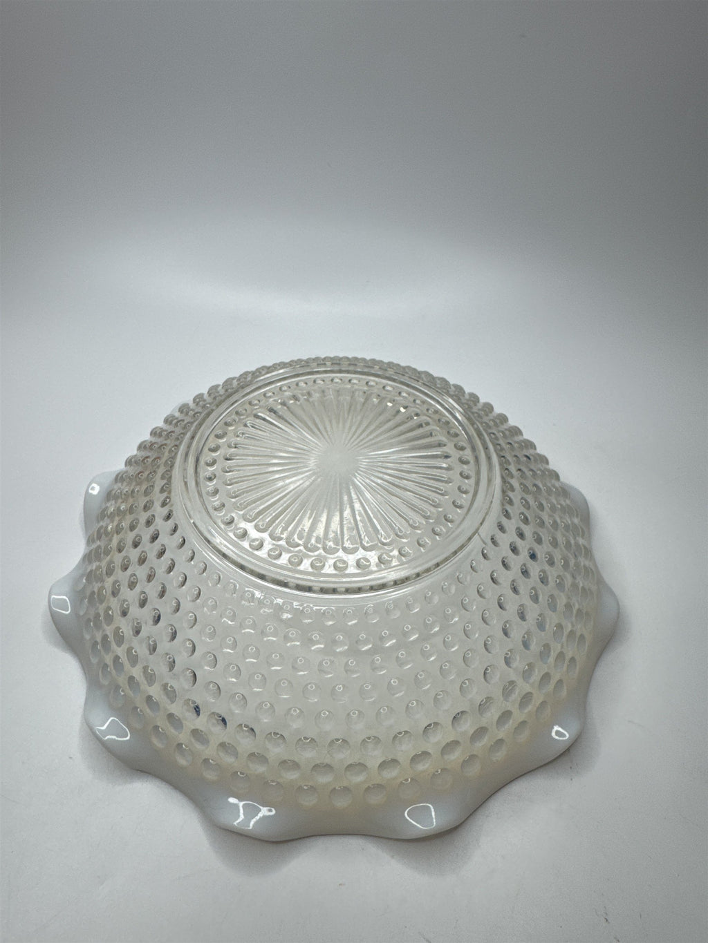 Vintage Fenton Hobnail Opalescent Moonstone Milk Glass 9-1/2" Diameter Ruffled