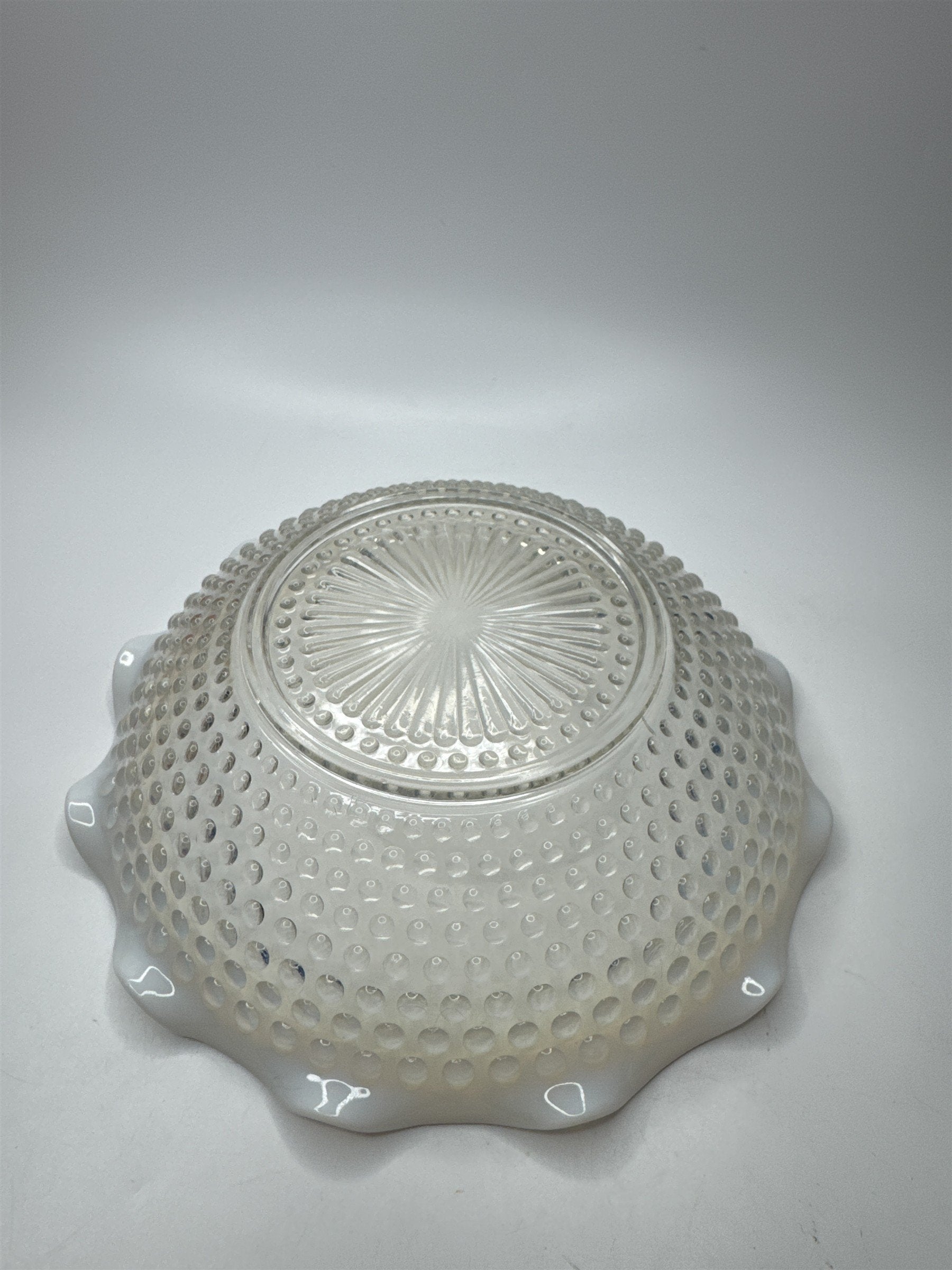 Vintage Fenton Hobnail Opalescent Moonstone Milk Glass 9-1/2" Diameter Ruffled