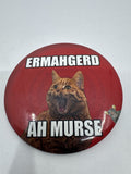 Ermahgerd Ah Murse Red Pin with Orange Cat and Small Mouse Cat Lover Gift