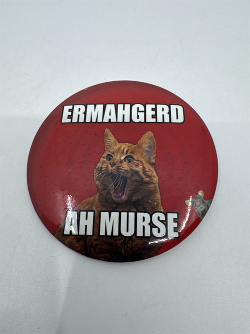 Ermahgerd Ah Murse Red Pin with Orange Cat and Small Mouse Cat Lover Gift