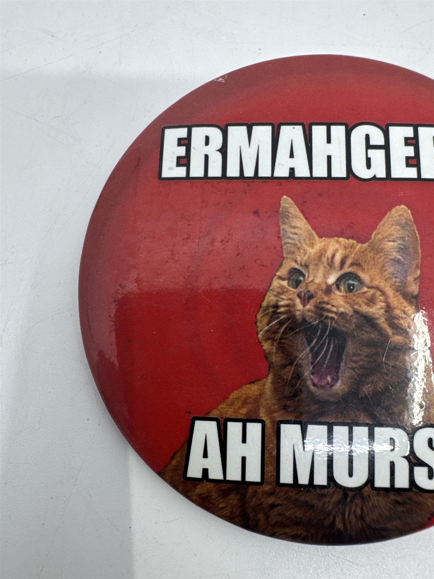 Ermahgerd Ah Murse Red Pin with Orange Cat and Small Mouse Cat Lover Gift