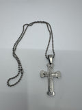 Unisex Silver Clear Rhinestone Cross Necklace W/ Ball Chain Religious Necklace