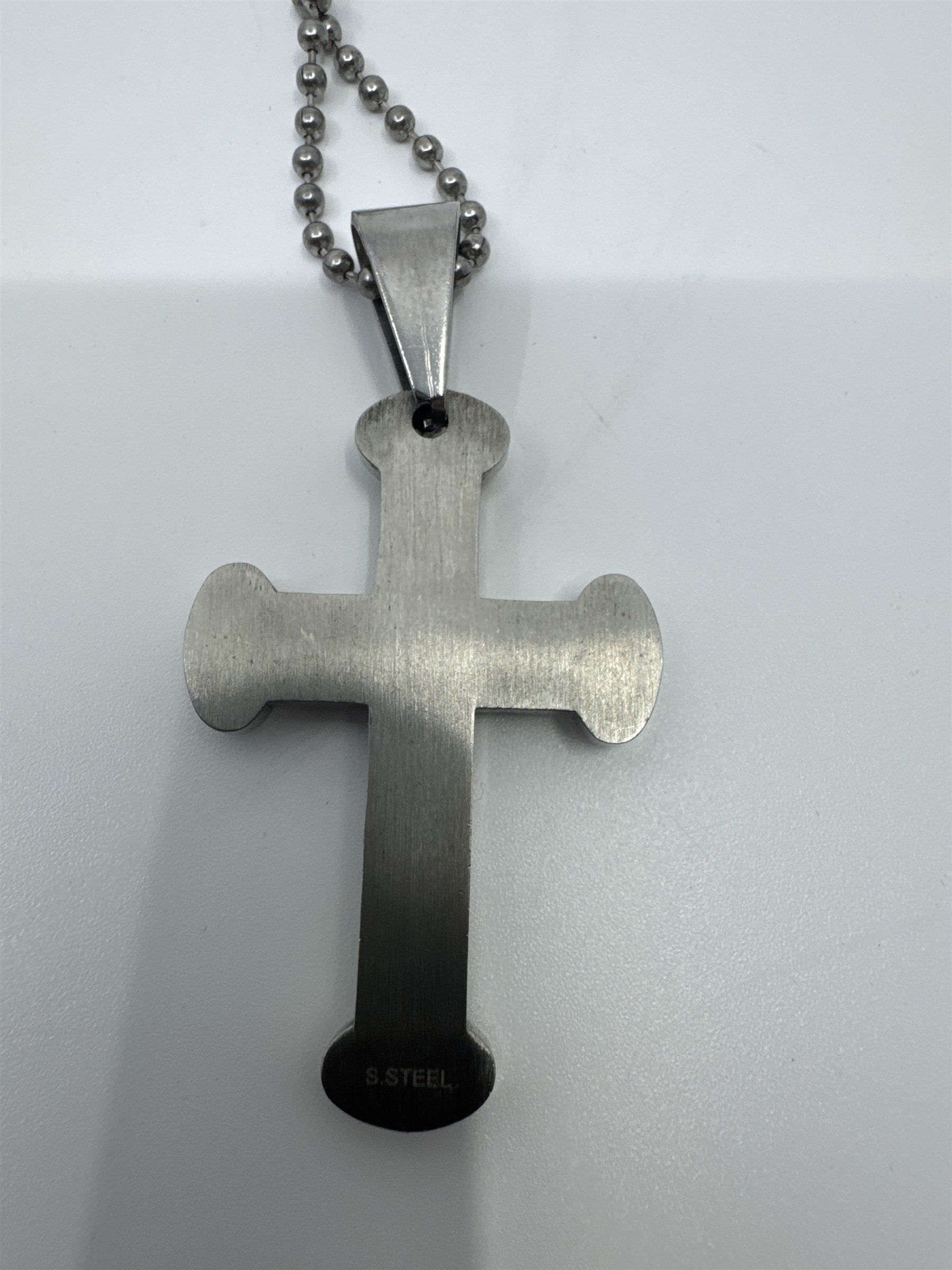Unisex Silver Clear Rhinestone Cross Necklace W/ Ball Chain Religious Necklace