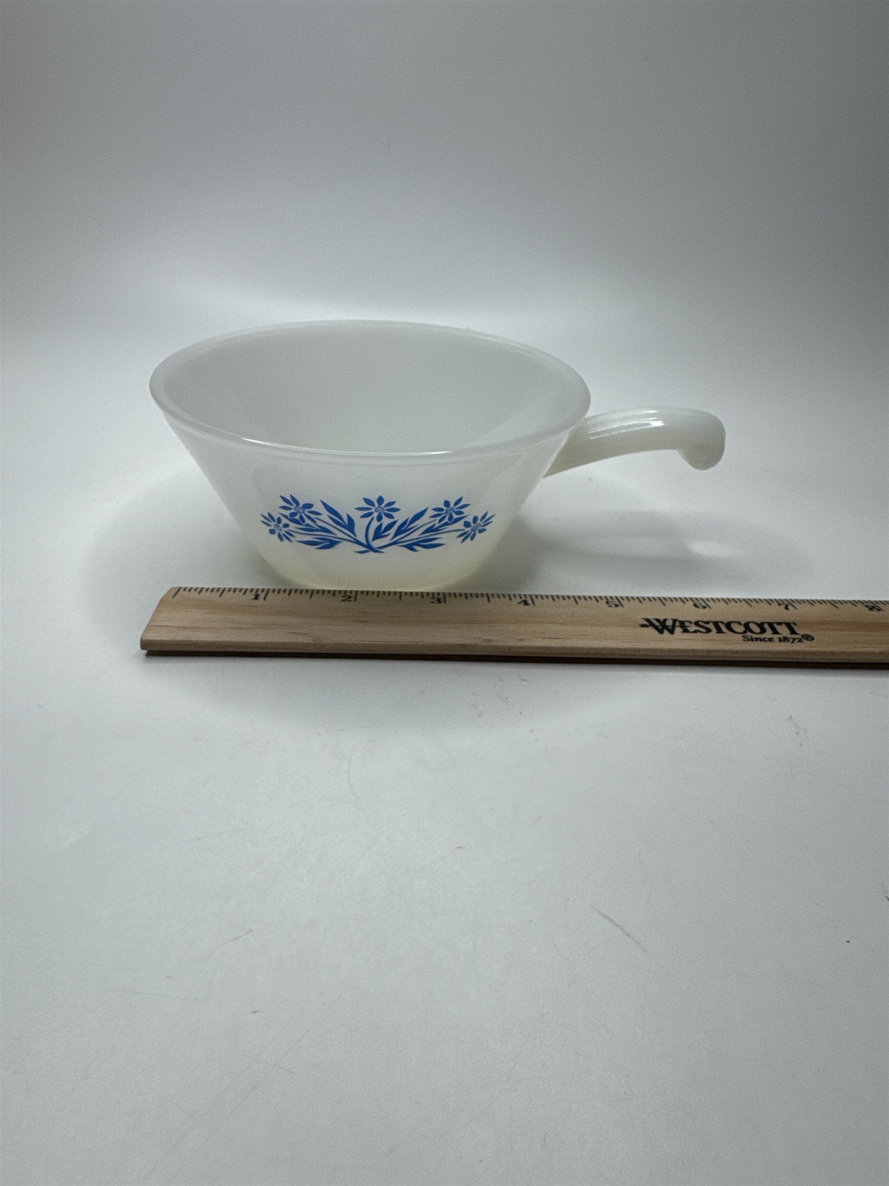 Vintage FireKing Blue Cornflower Handled Bowl Anchor Hocking Oven Safe