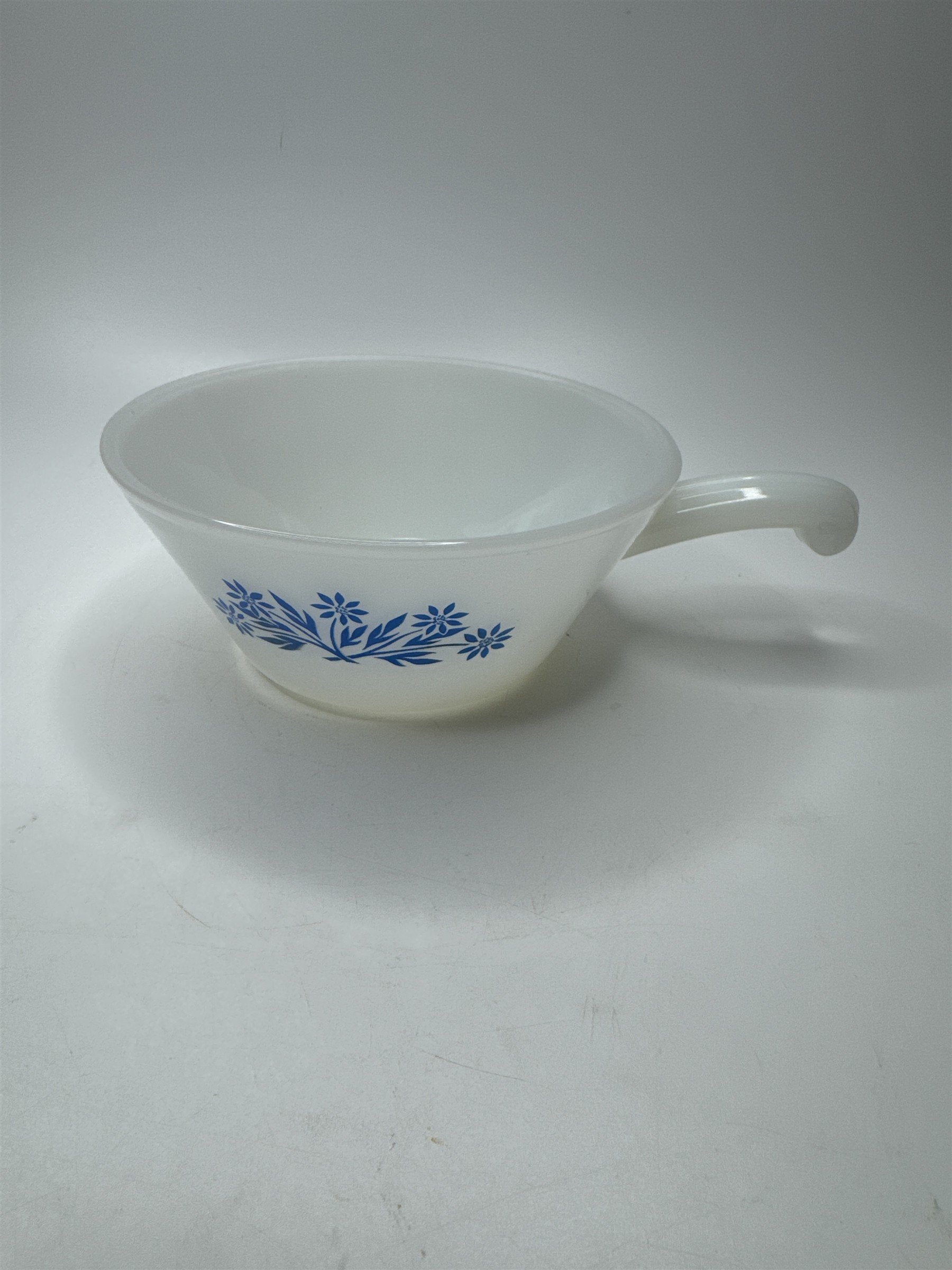 Vintage FireKing Blue Cornflower Handled Bowl Anchor Hocking Oven Safe