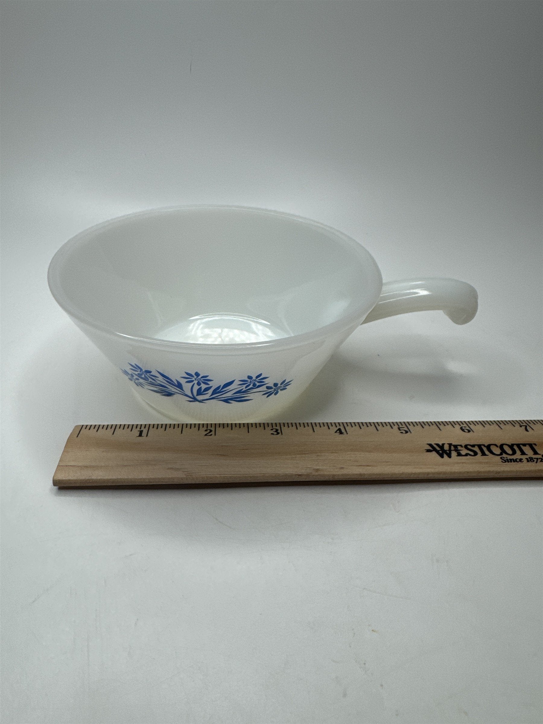 Vintage FireKing Blue Cornflower Handled Bowl Anchor Hocking Oven Safe