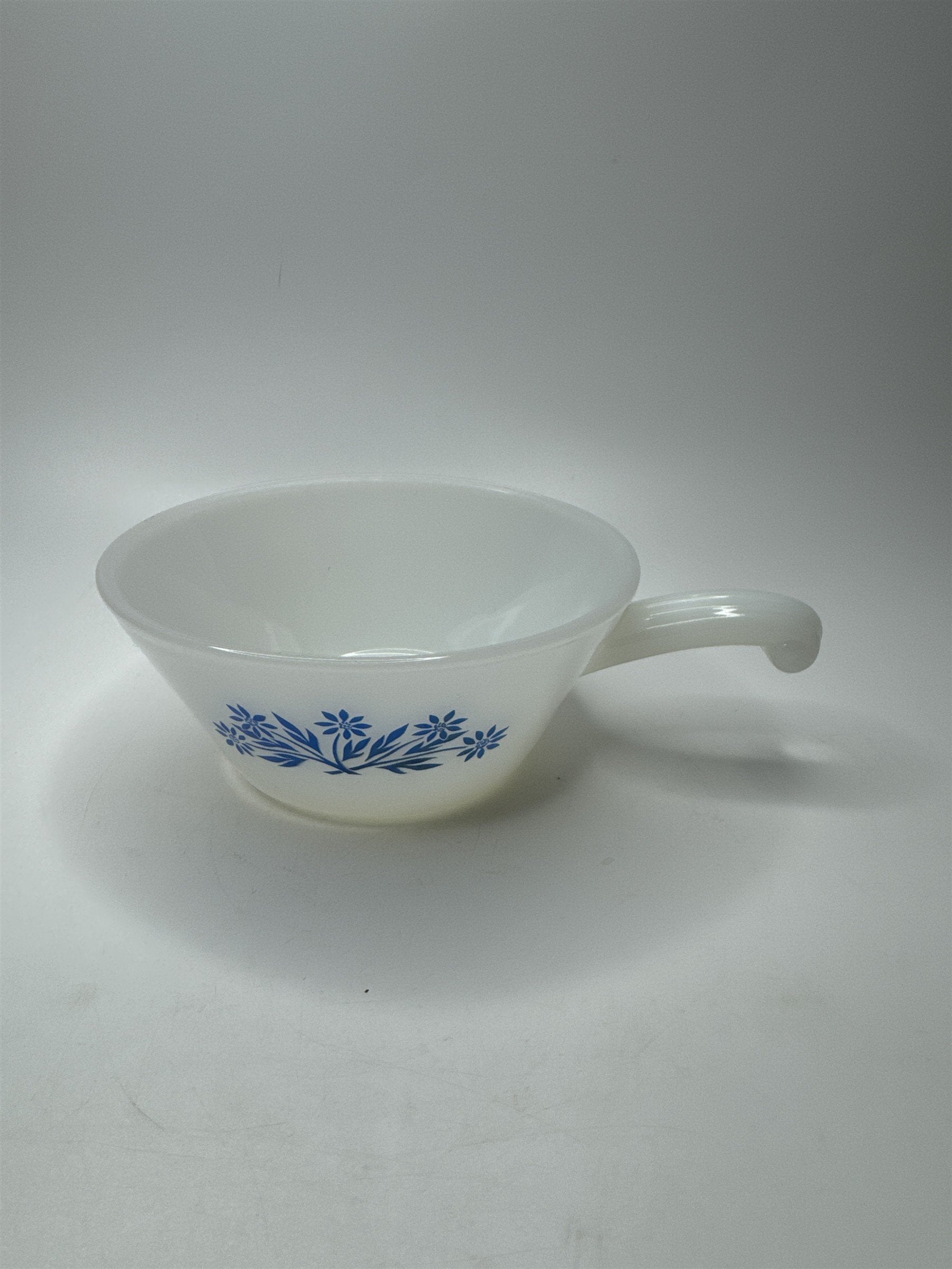 Vintage FireKing Blue Cornflower Handled Bowl Anchor Hocking Oven Safe