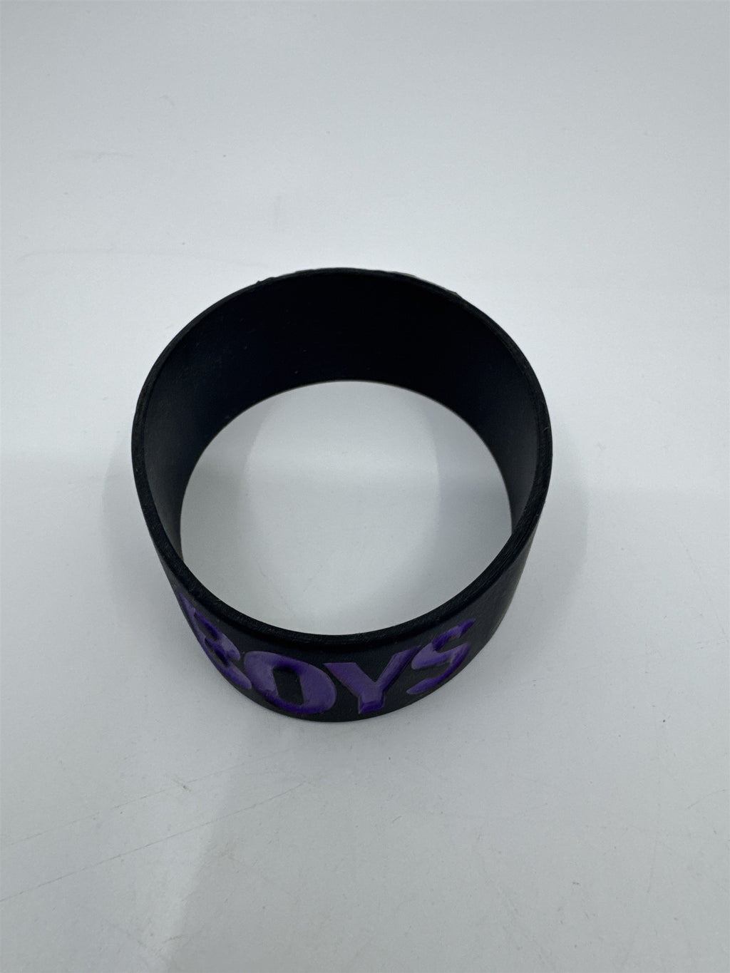 I Love Boys Thick Black Bracelet With Purple Letters and Red Heart