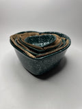 Vintage Set of 4 Nested Heart-Shaped Mixing Bowls Green With White Specks Design